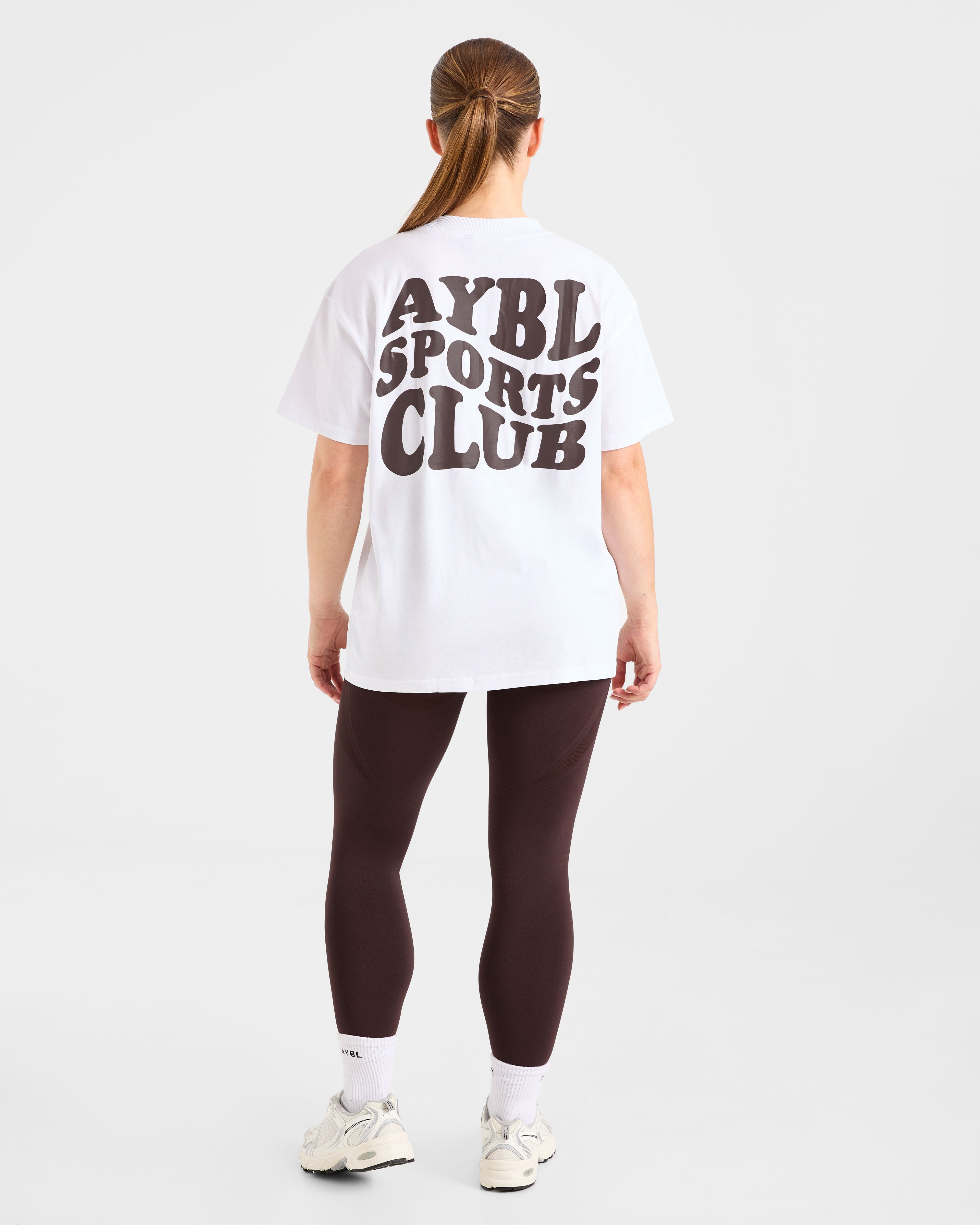 Sports Club Wavy Oversized T Shirt - Blanc/Cocoa Marron