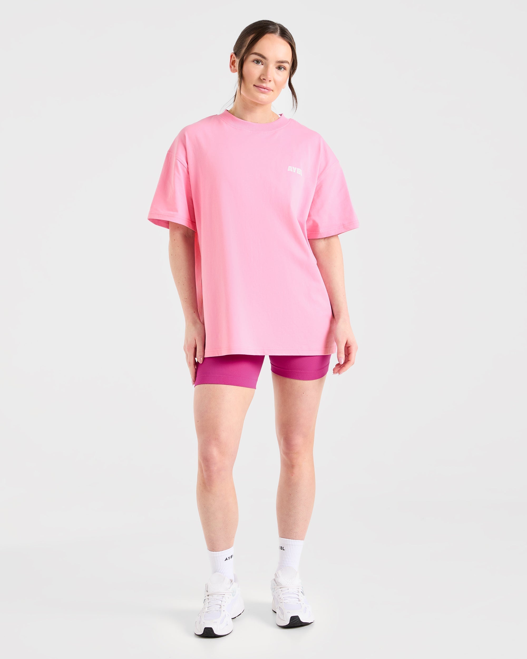 Focused Wavy Oversized T Shirt - Rose/Blanc
