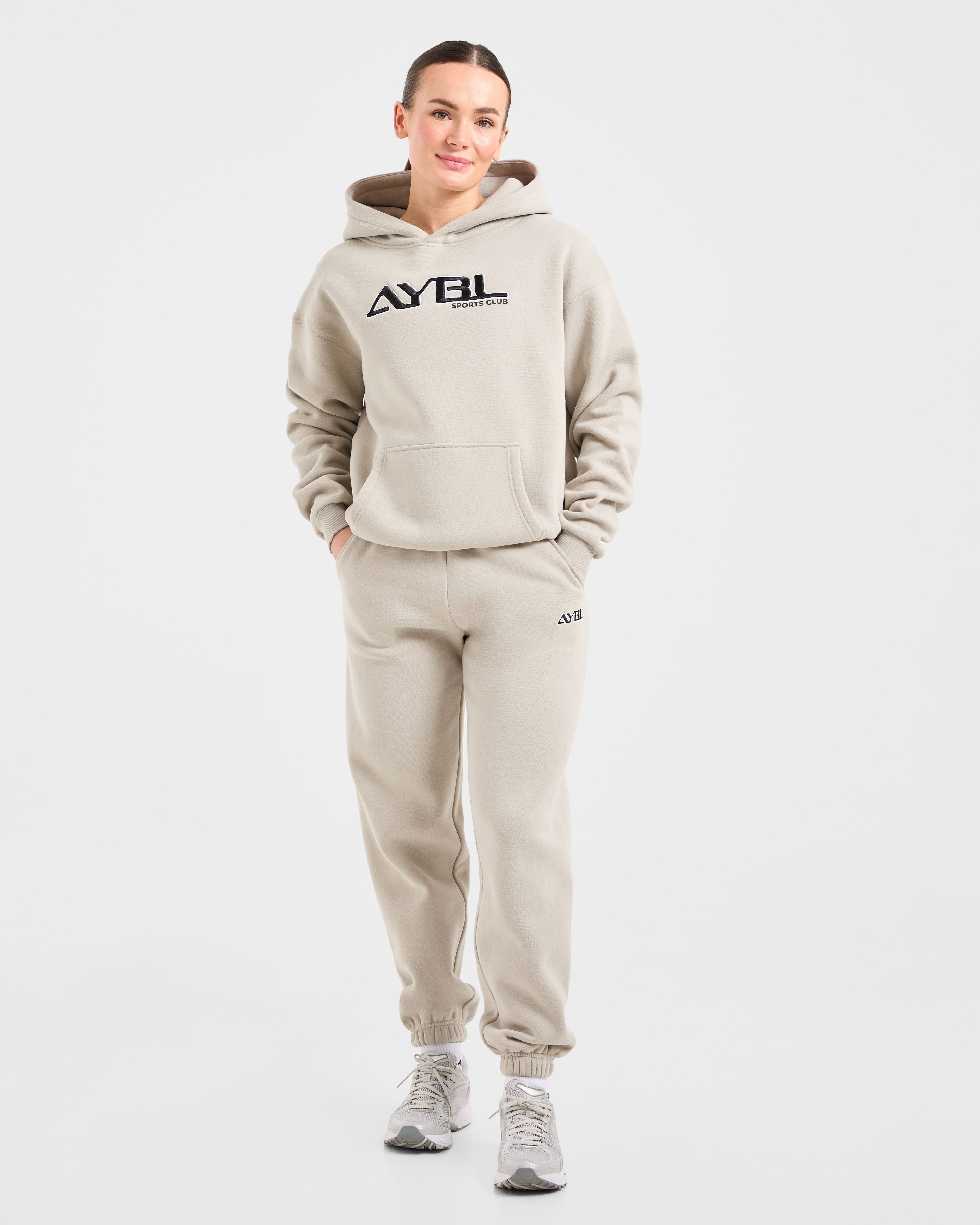 Retro Embroidered Oversized Hoodie - Taupe Grey