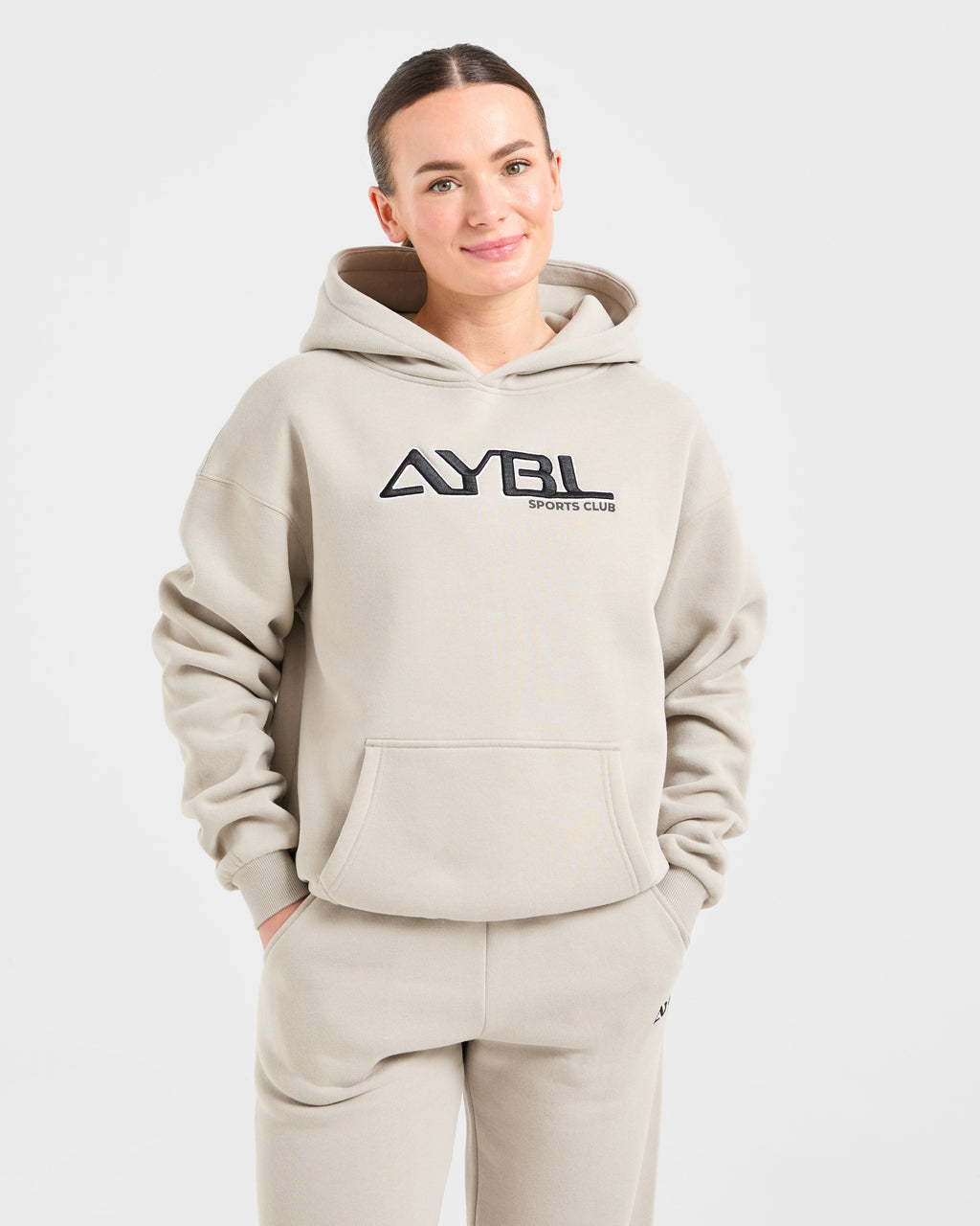 Retro Embroidered Oversized Hoodie - Taupe Grey