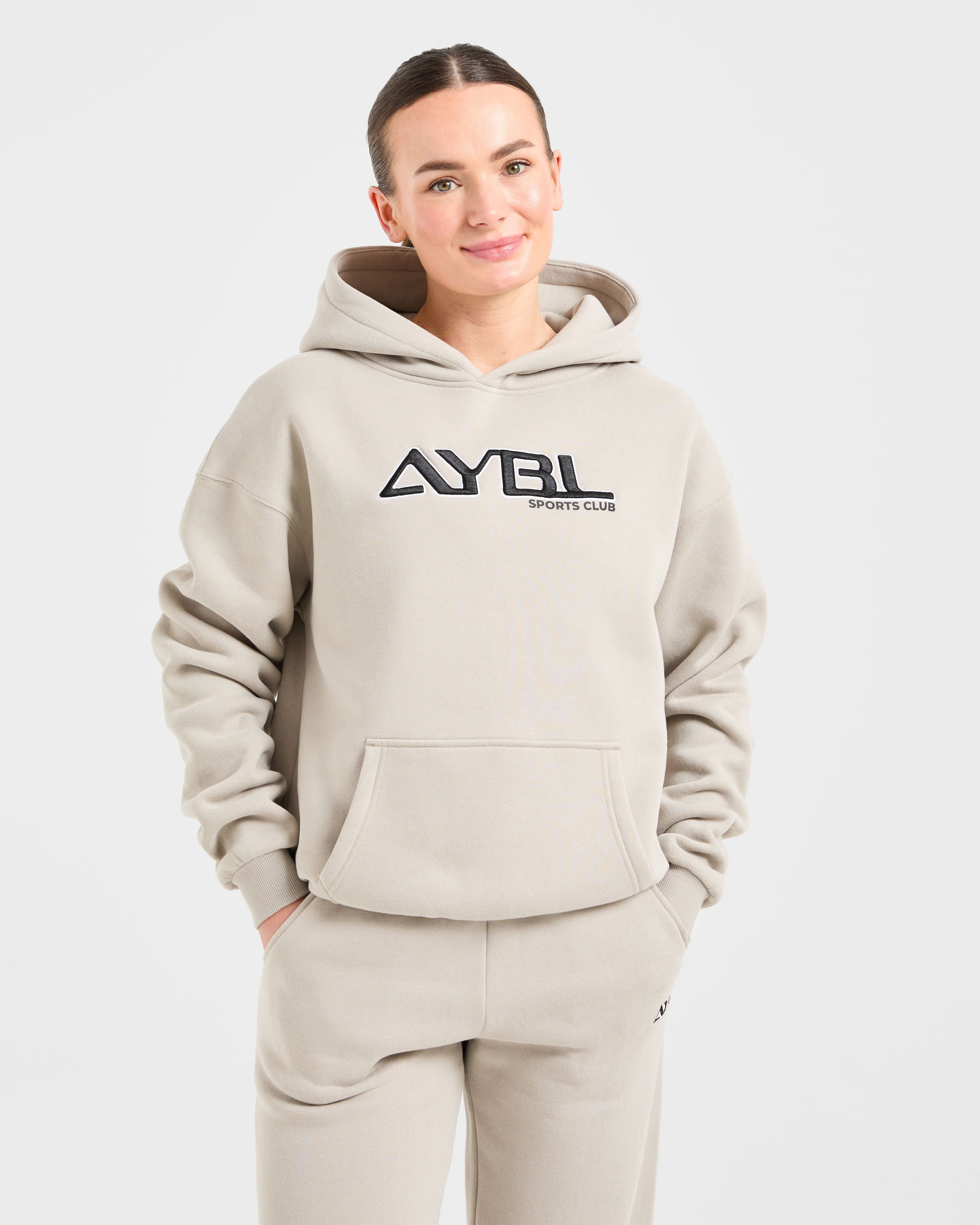 Retro Embroidered Oversized Hoodie - Taupe Grey