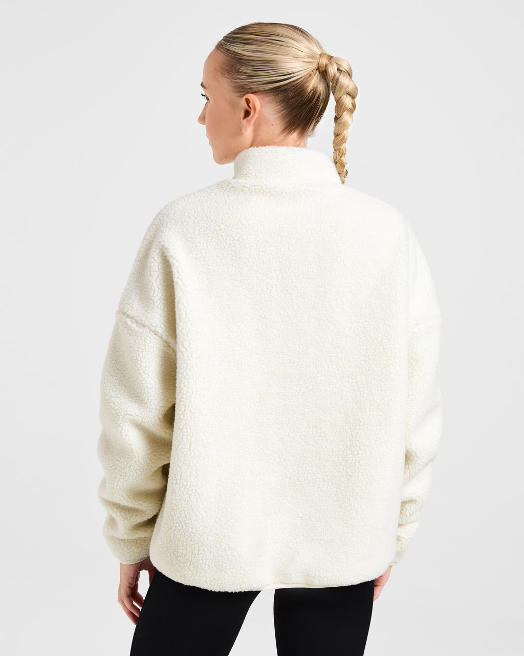 Oversized Zip Up Fleece Jacket - Crème
