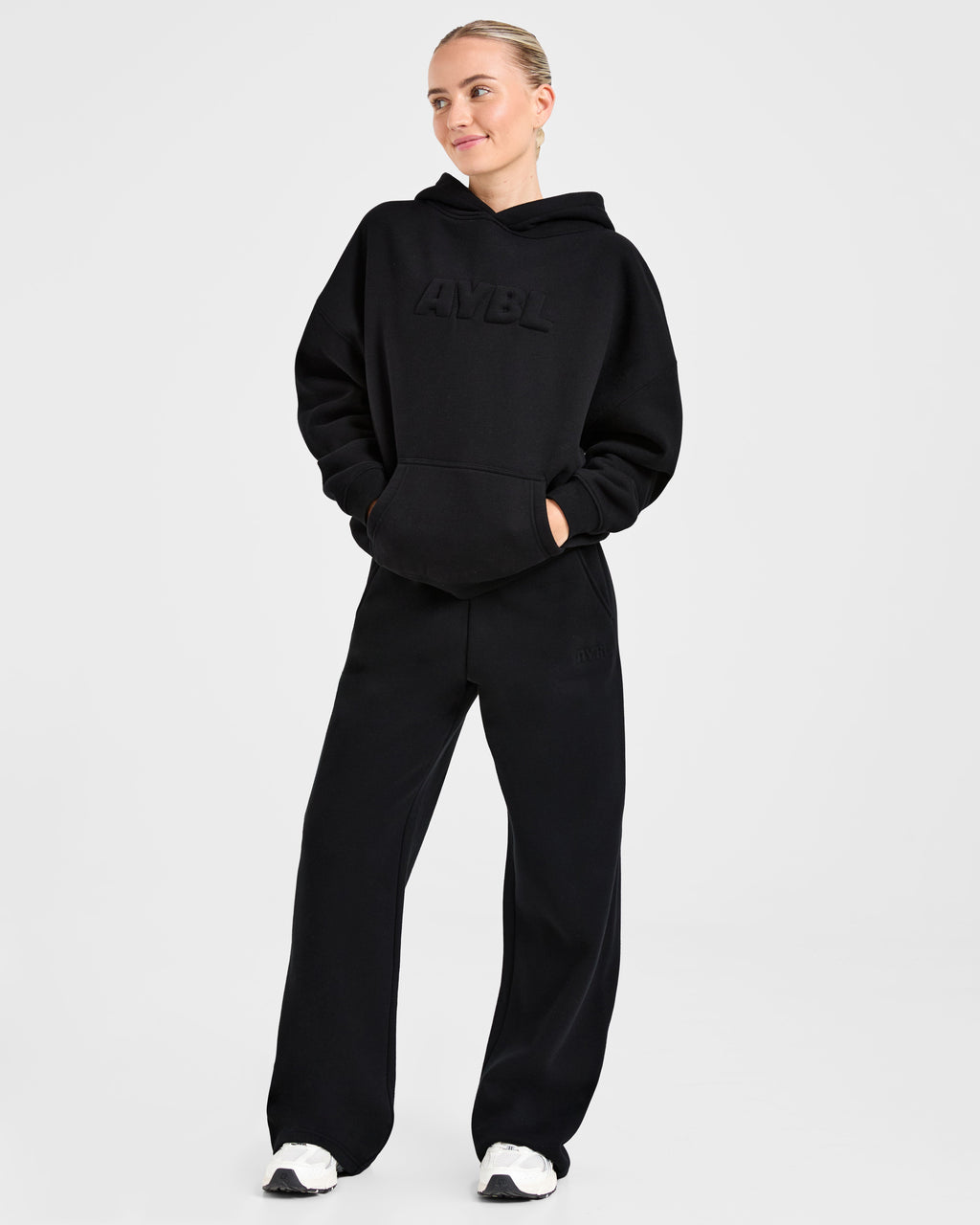 Classic Plush Oversized Straight Leg Joggers - Noir