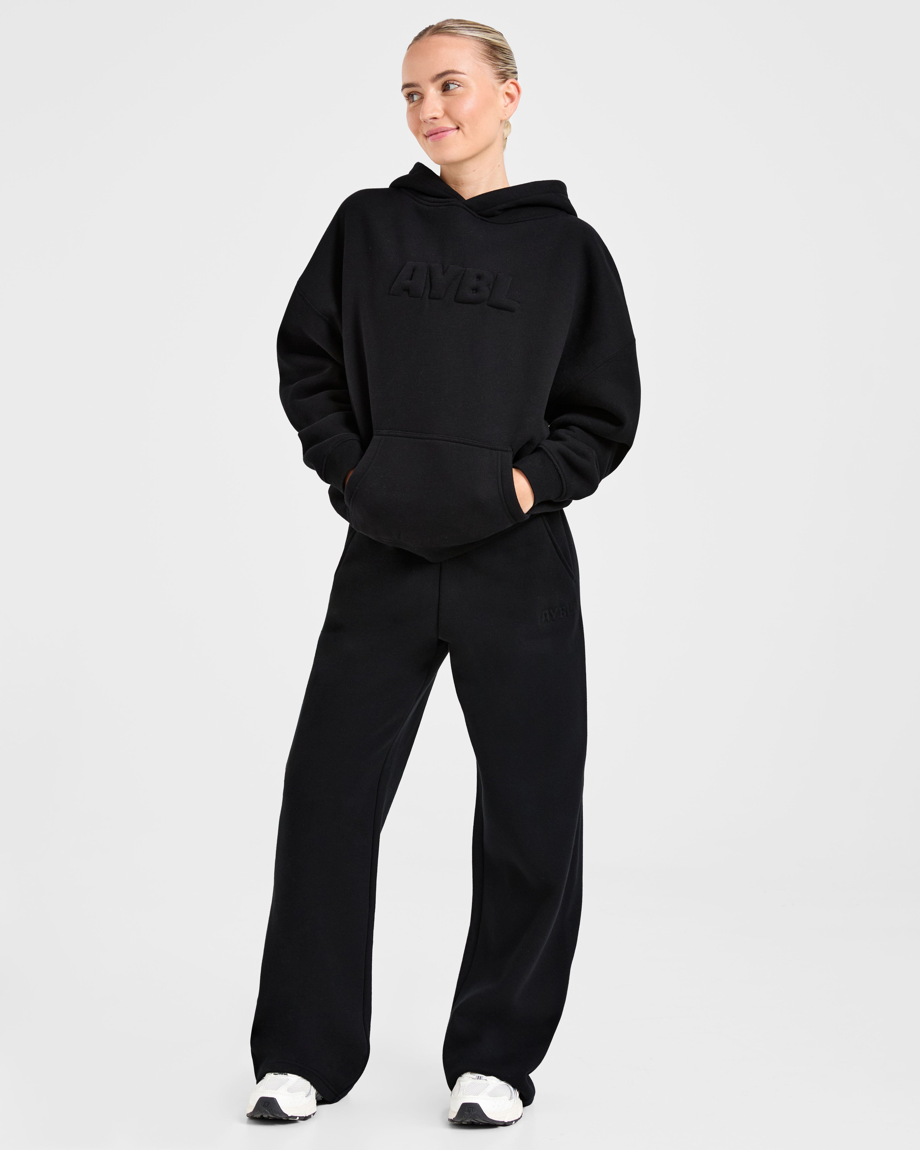 Classic Plush Oversized Straight Leg Joggers - Noir