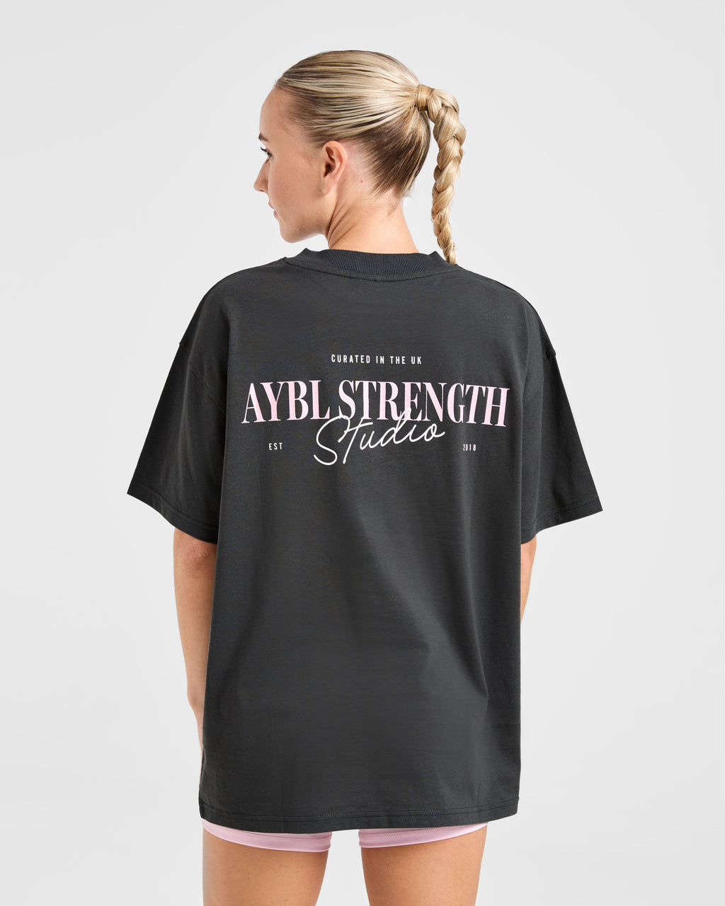 AYBL Strength Studio Oversized T Shirt - Charcoal/Rose