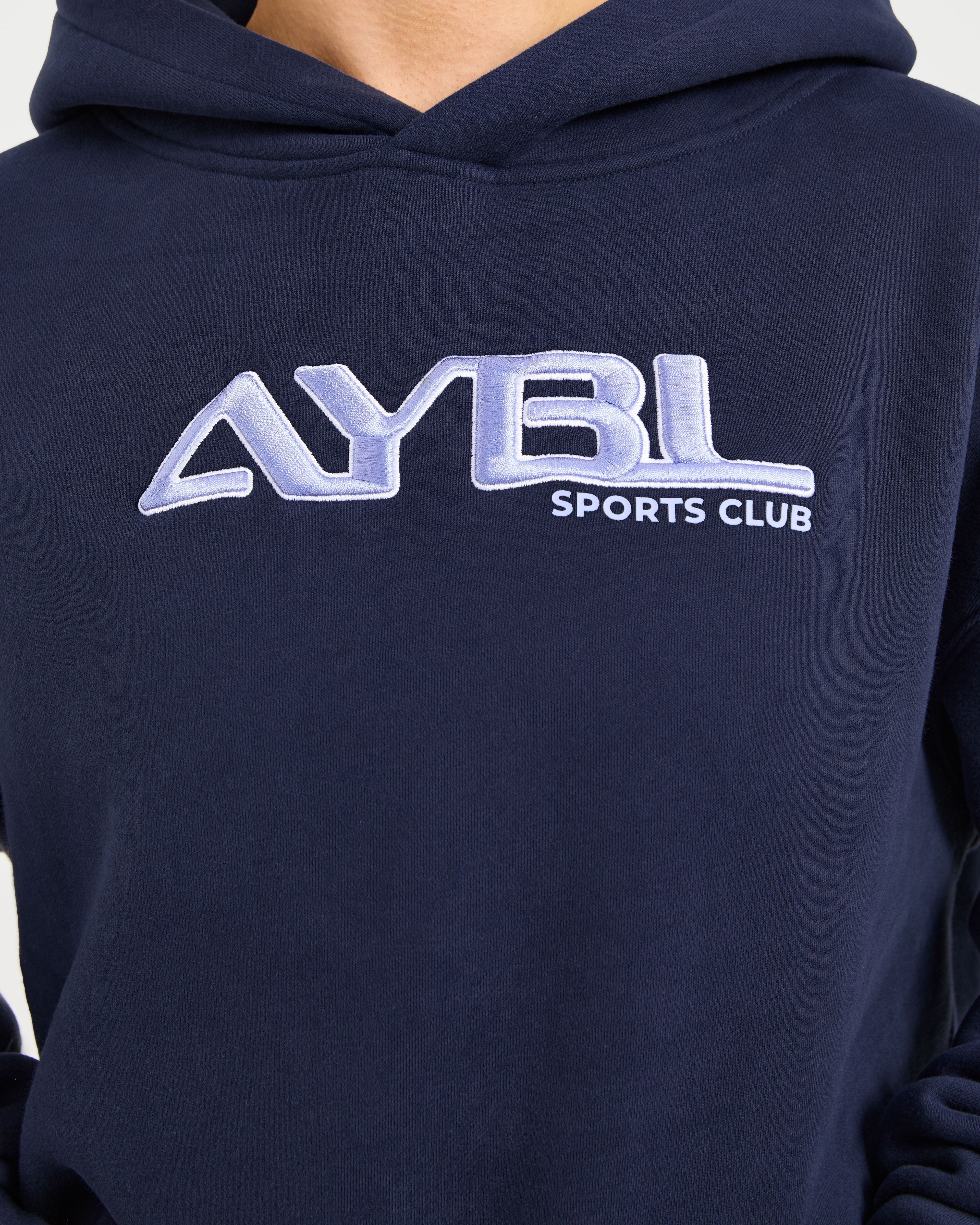 Retro Embroidered Oversized Hoodie - Navy