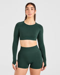 Power Seamless Long Sleeve Crop Top - Evergreen