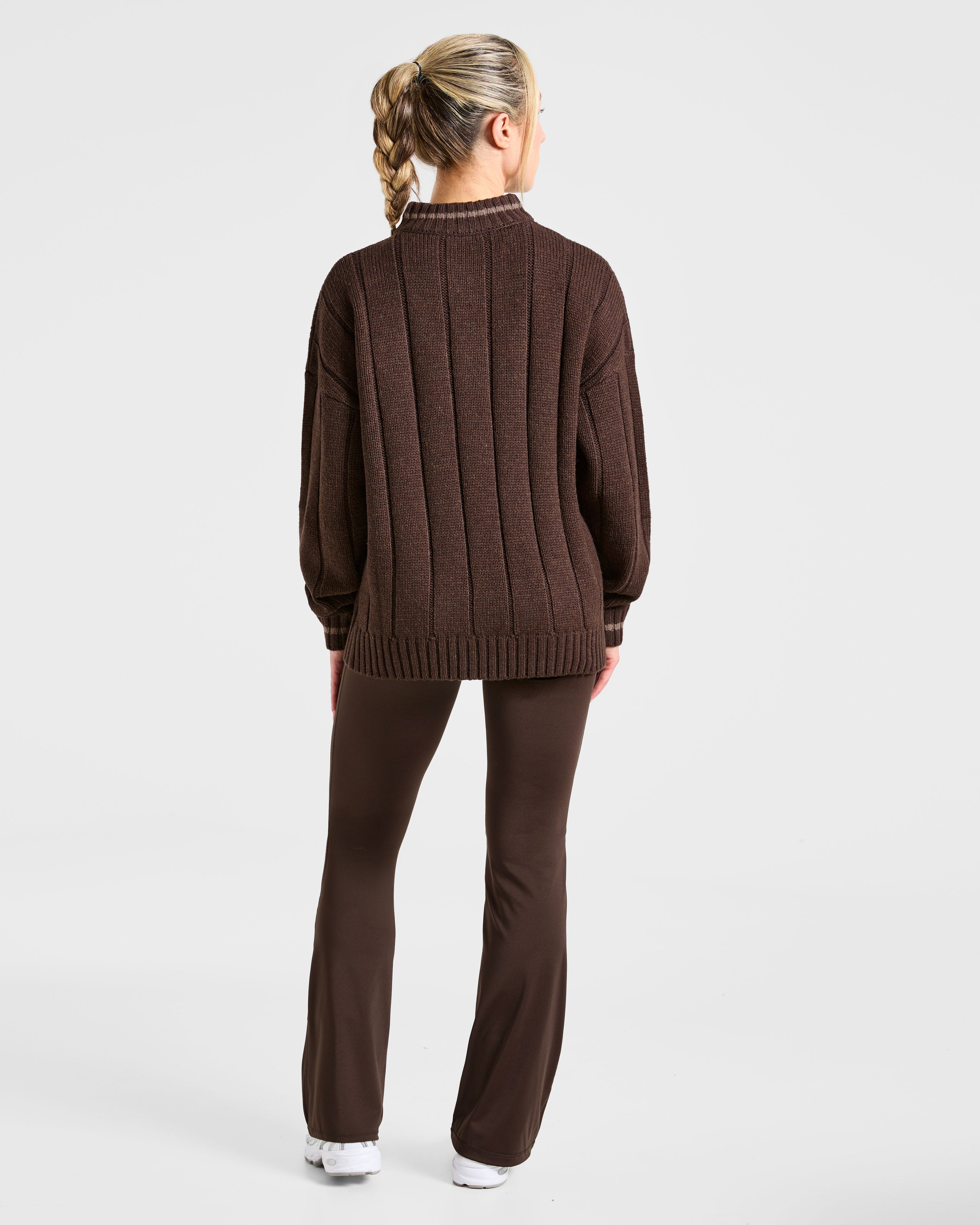 Athletics Oversized Knitted 1/4 Zip - Marron