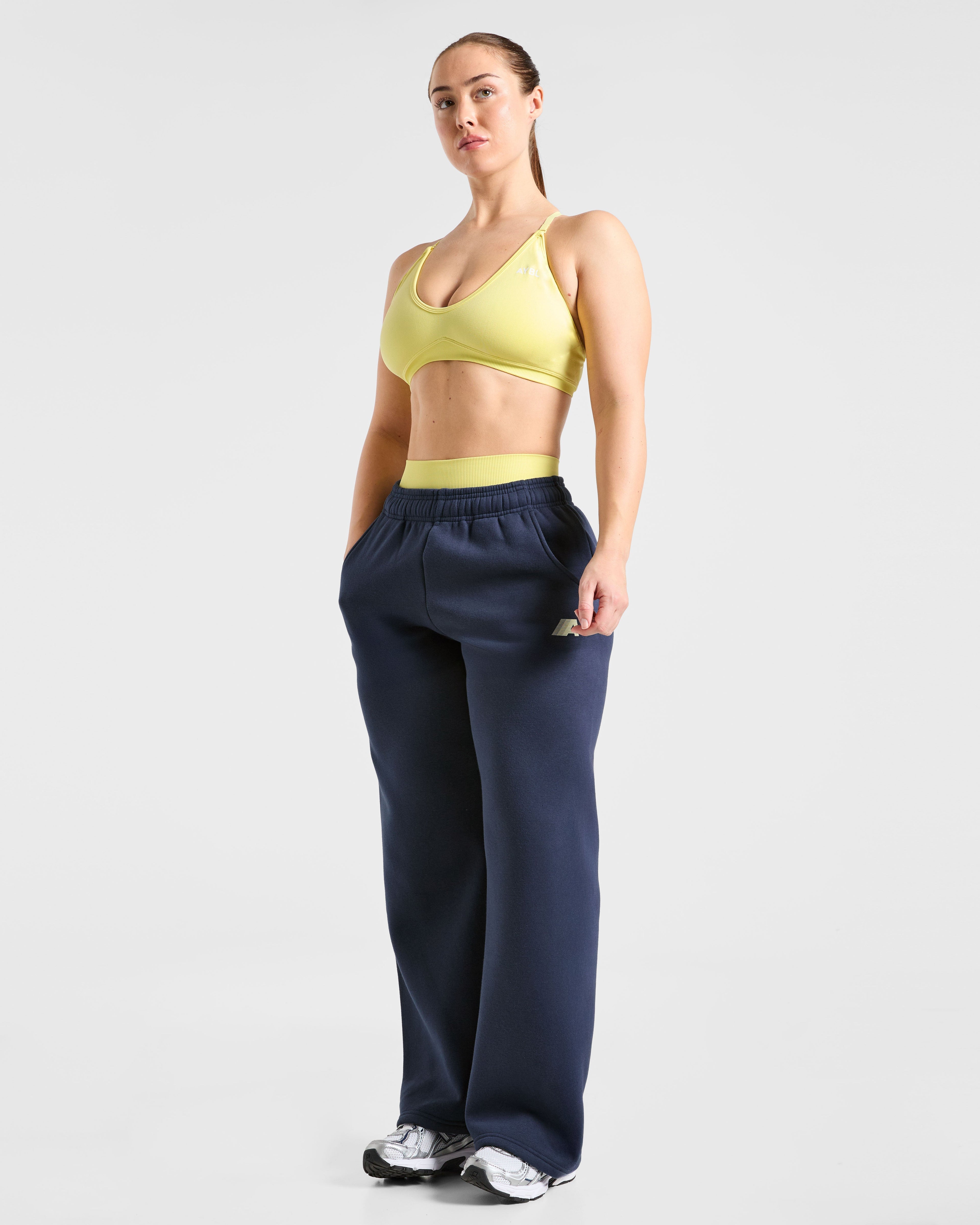 Retro Athletics Oversized Straight Leg Joggers - Navy/Jaune