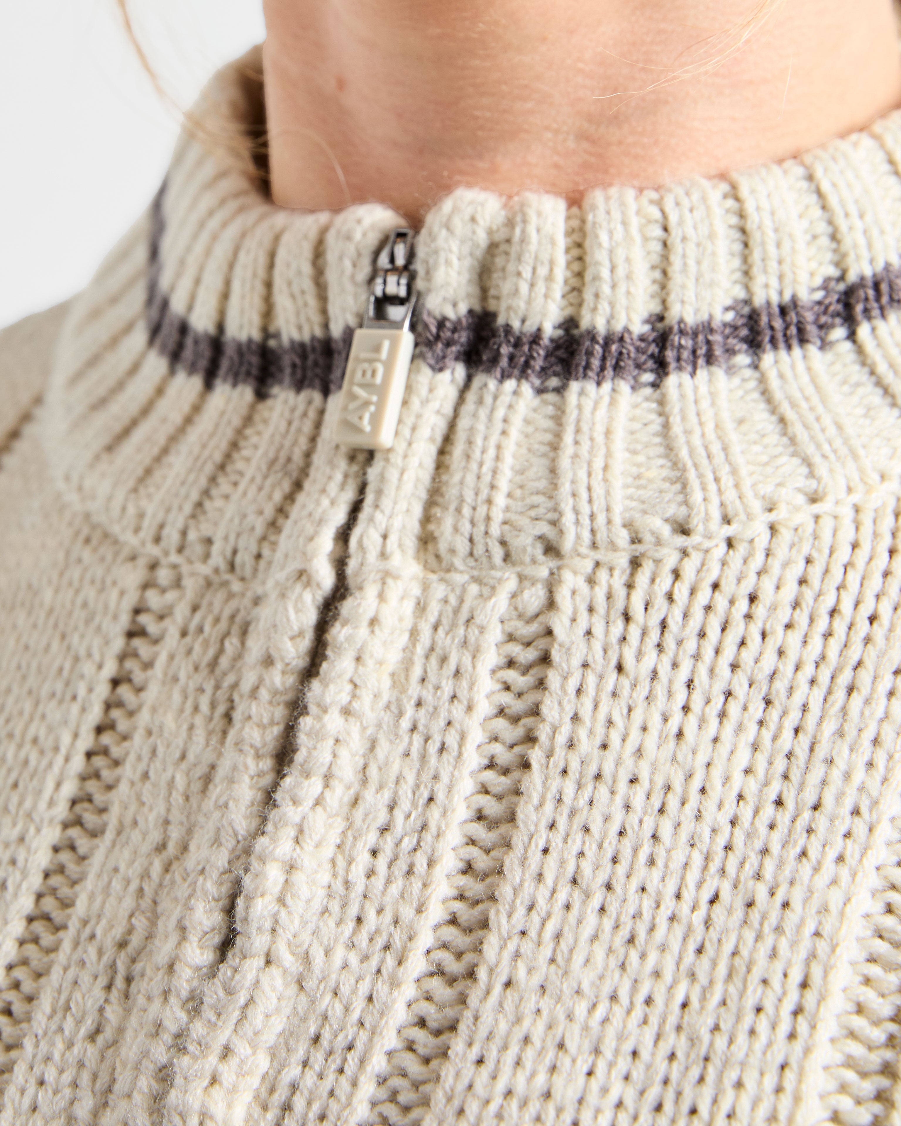 Athletics Oversized Knitted 1/4 Zip - Oatmeal