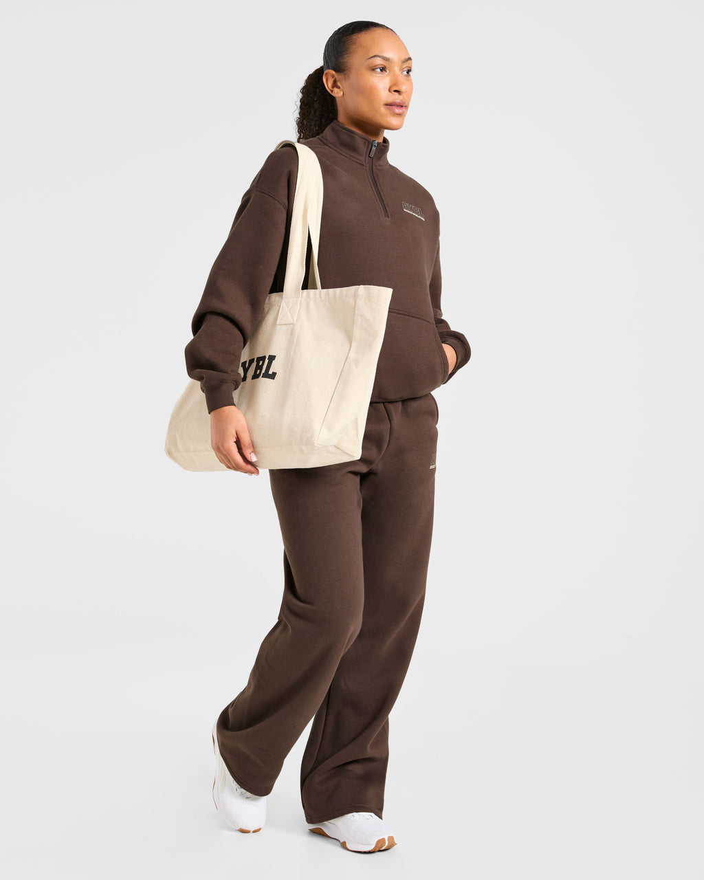 Athletics Track Oversized 1/4 Zip Pullover - Brown/Sand