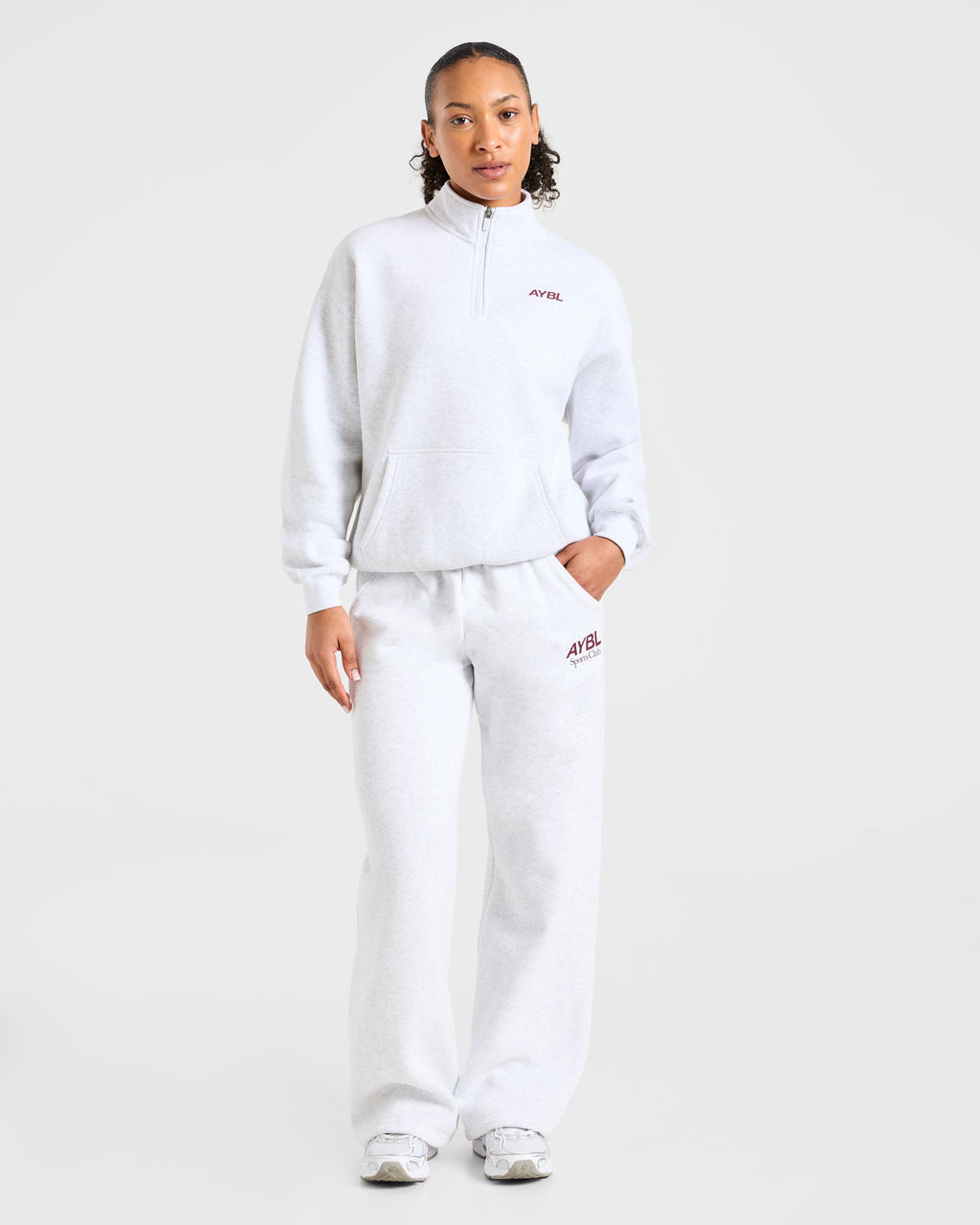Sports Club Oversized 1/4 Zip Pullover - Gris Marl/Burgundy
