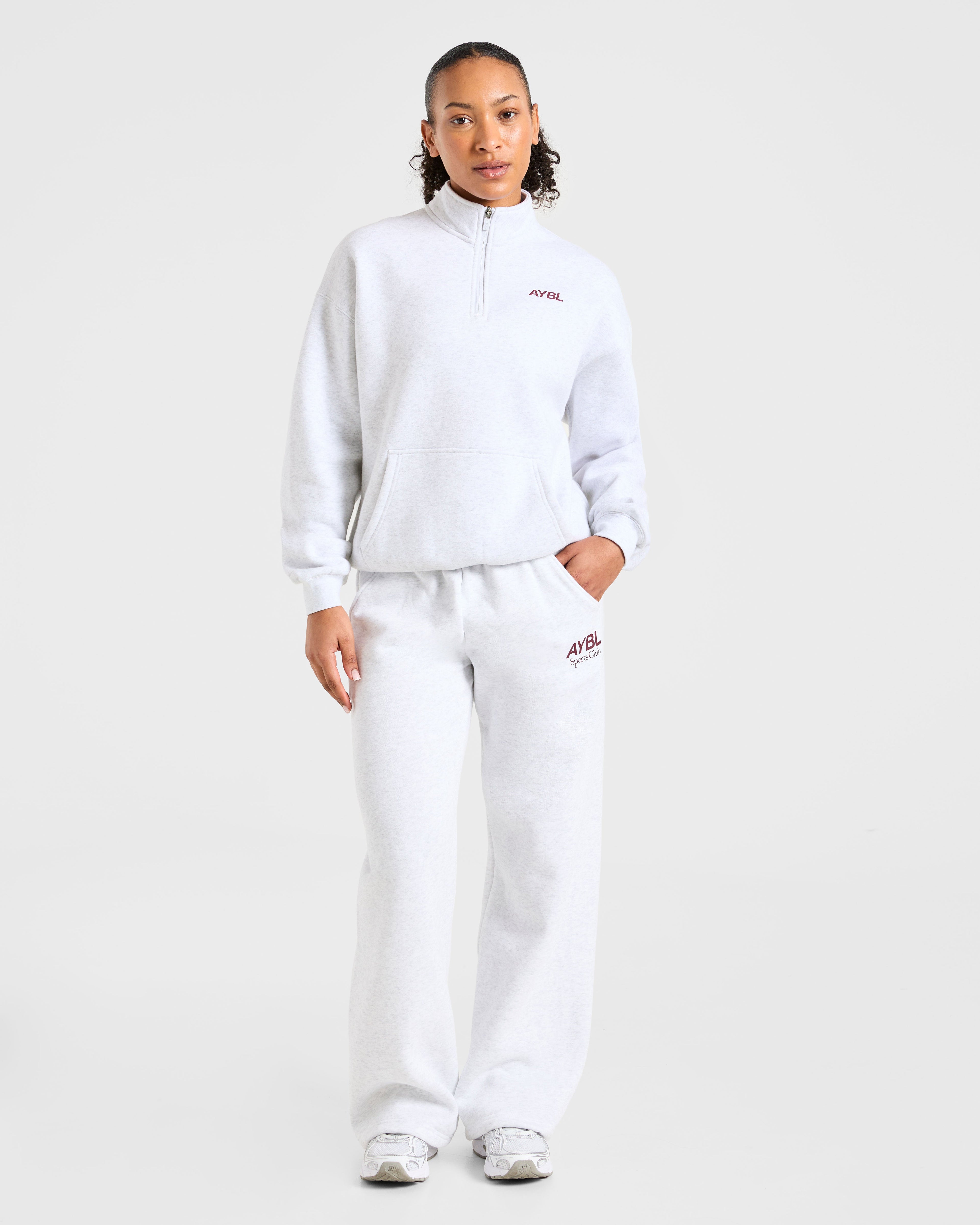 Sports Club Oversized 1/4 Zip Pullover - Gris Marl/Burgundy