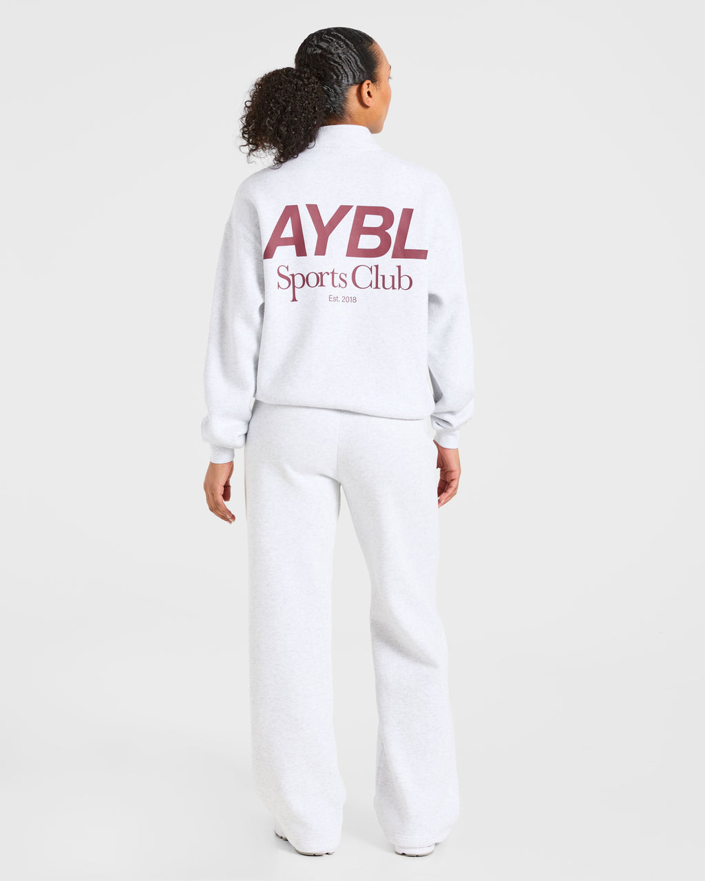 Sports Club Oversized 1/4 Zip Pullover - Gris Marl/Burgundy