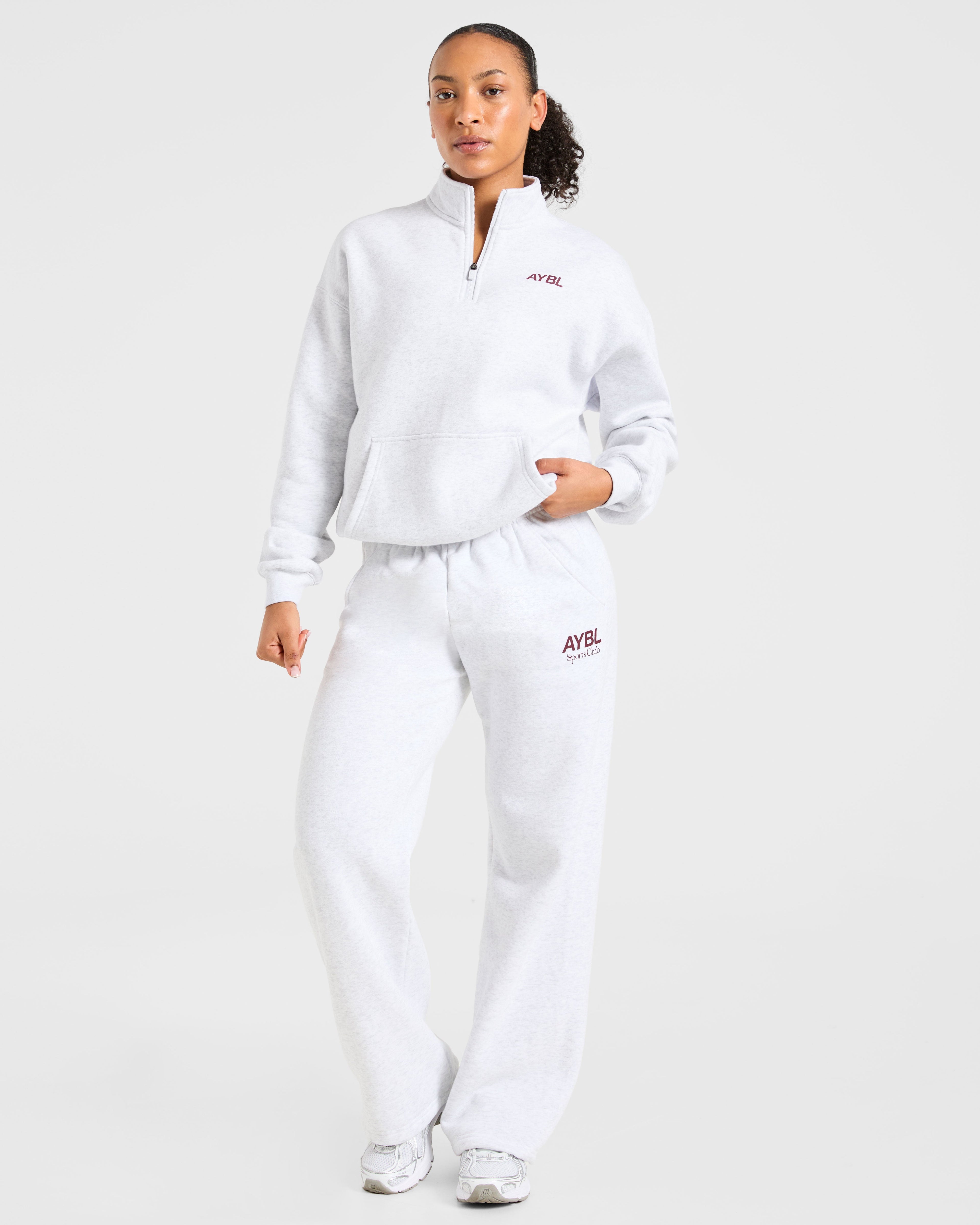 Sports Club Oversized 1/4 Zip Pullover - Gris Marl/Burgundy