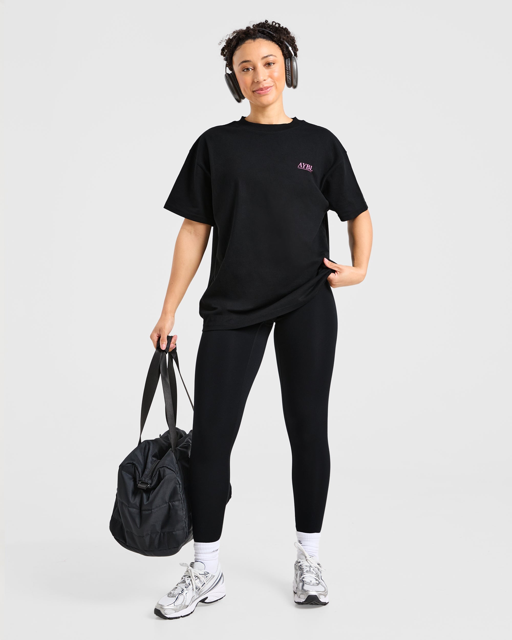 Power Lifting Illustration T Shirt - Noir/Rose