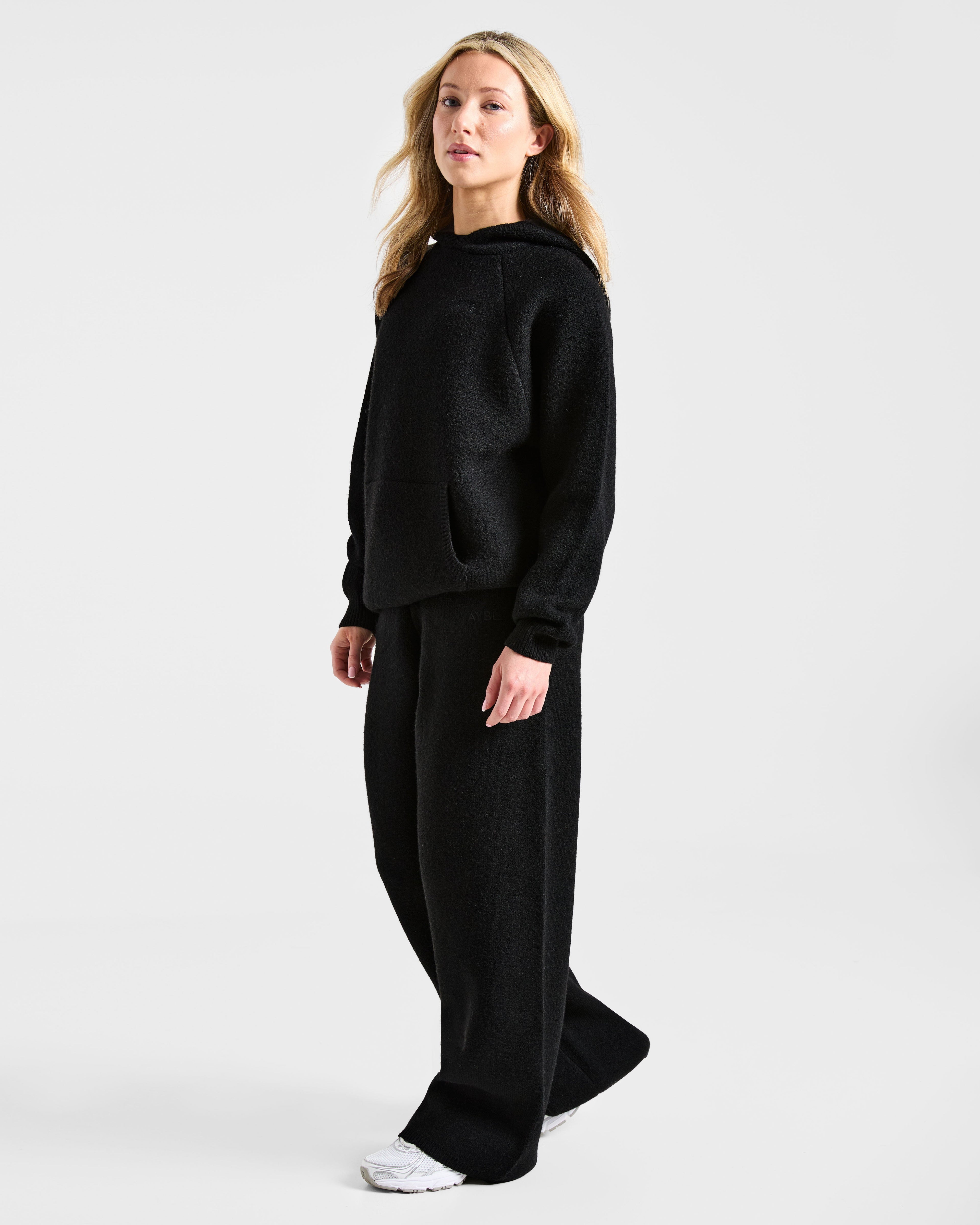 Soft Oversized Knitted Straight Leg Joggers - Noir