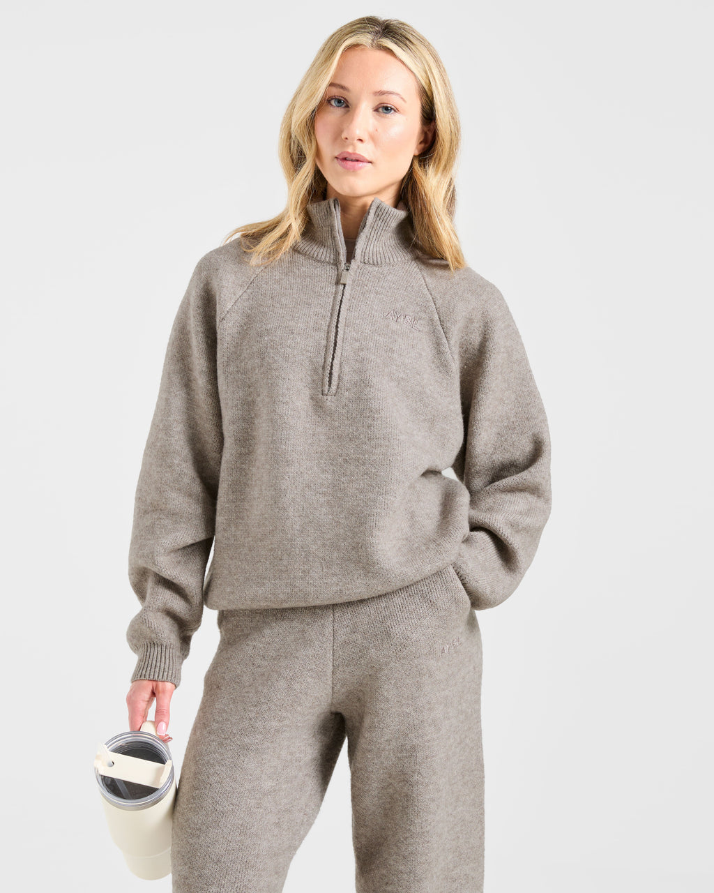 Soft Oversized Knitted 1/4 Zip - Marron Marl