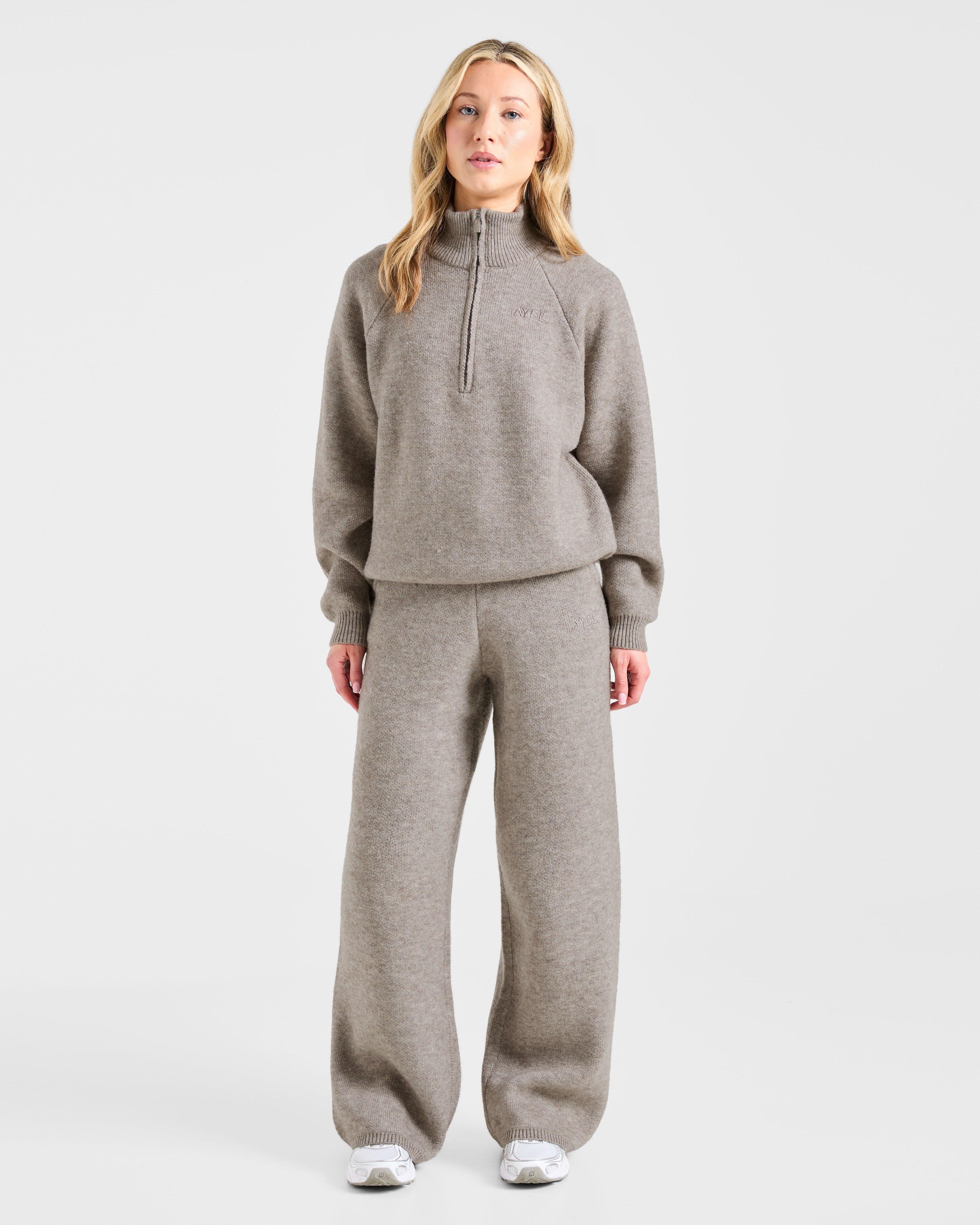 Soft Oversized Knitted 1/4 Zip - Marron Marl