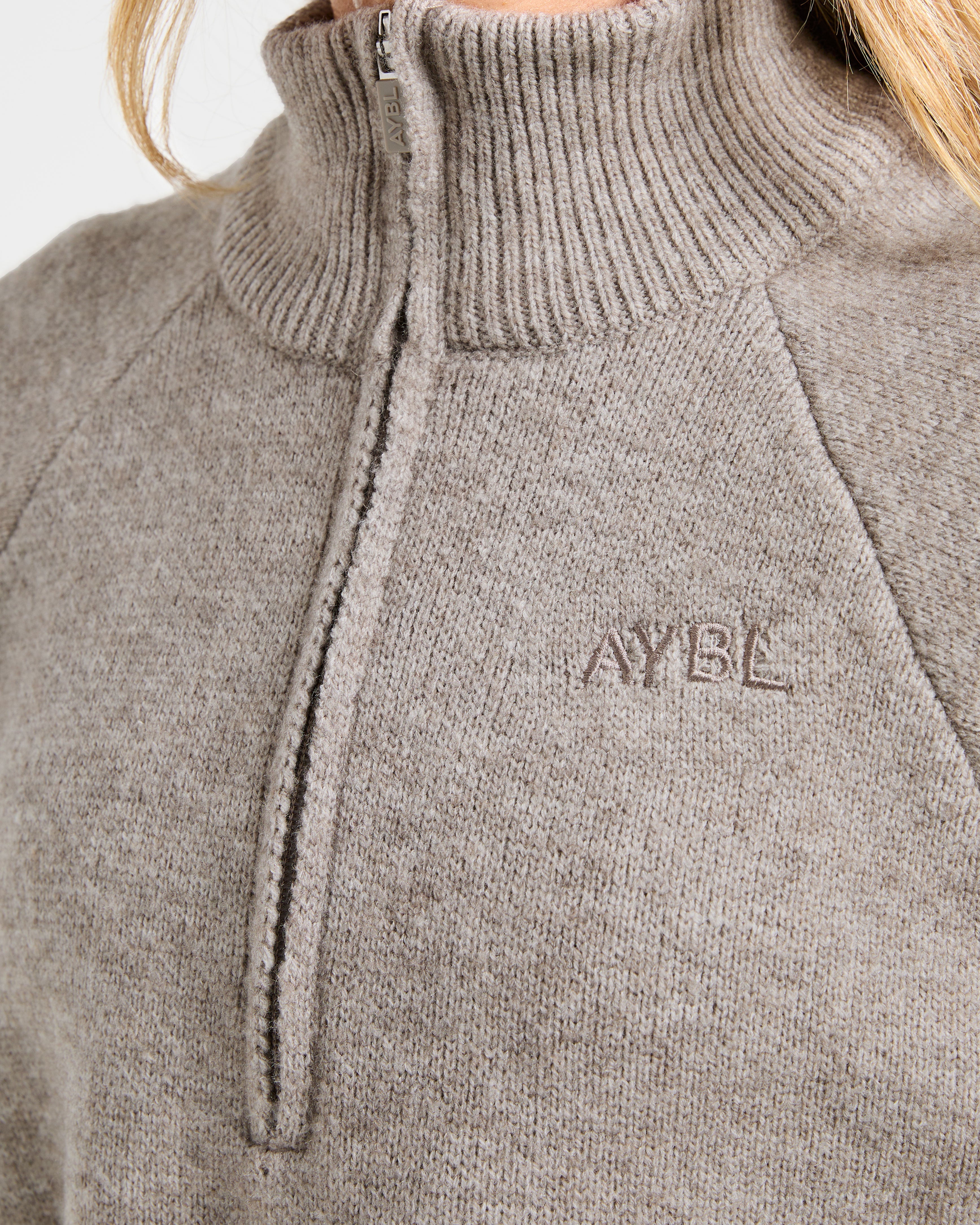 Soft Oversized Knitted 1/4 Zip - Marron Marl