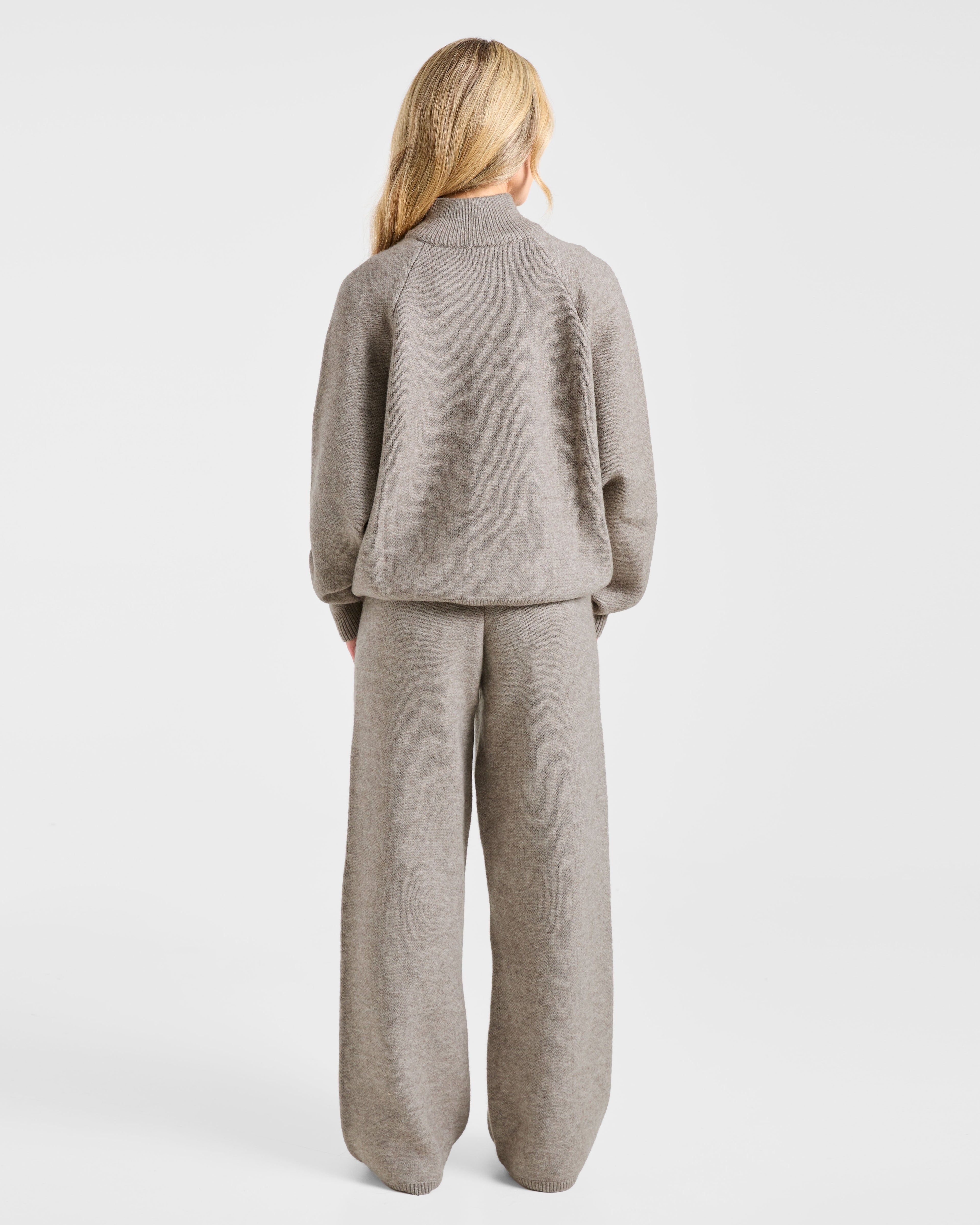 Soft Oversized Knitted 1/4 Zip - Marron Marl