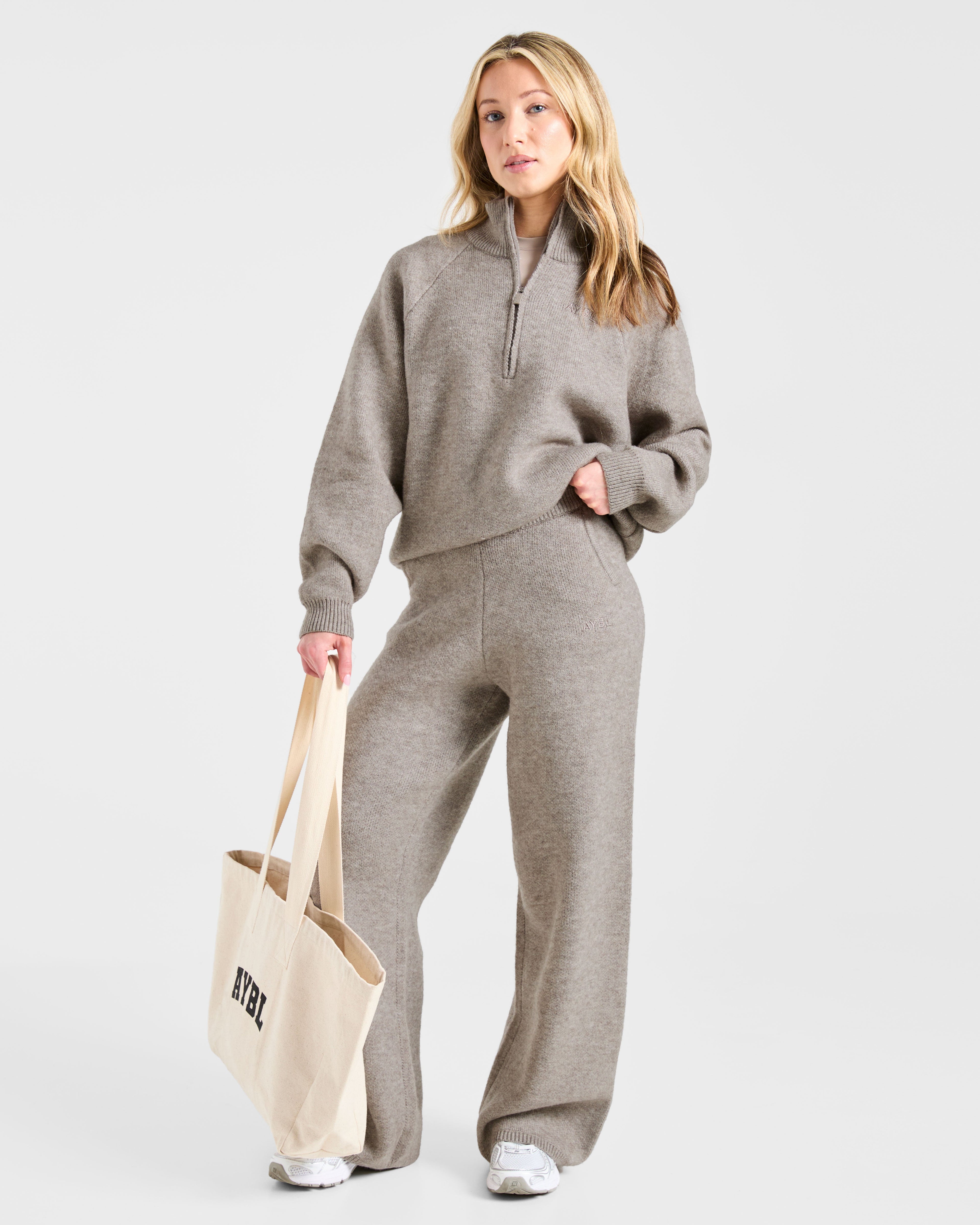 Soft Oversized Knitted 1/4 Zip - Marron Marl
