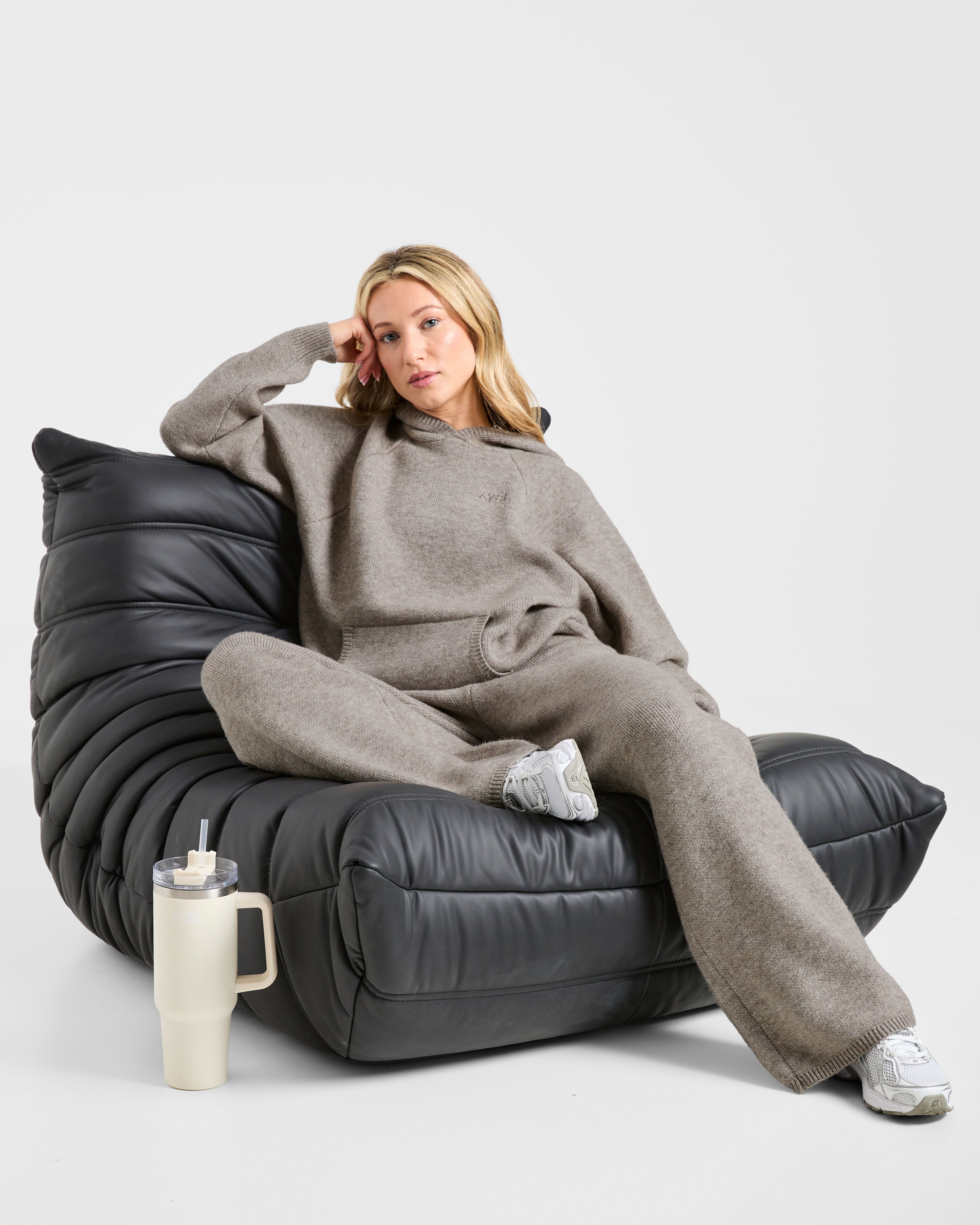 Soft Oversized Knitted Hoodie - Marron Marl