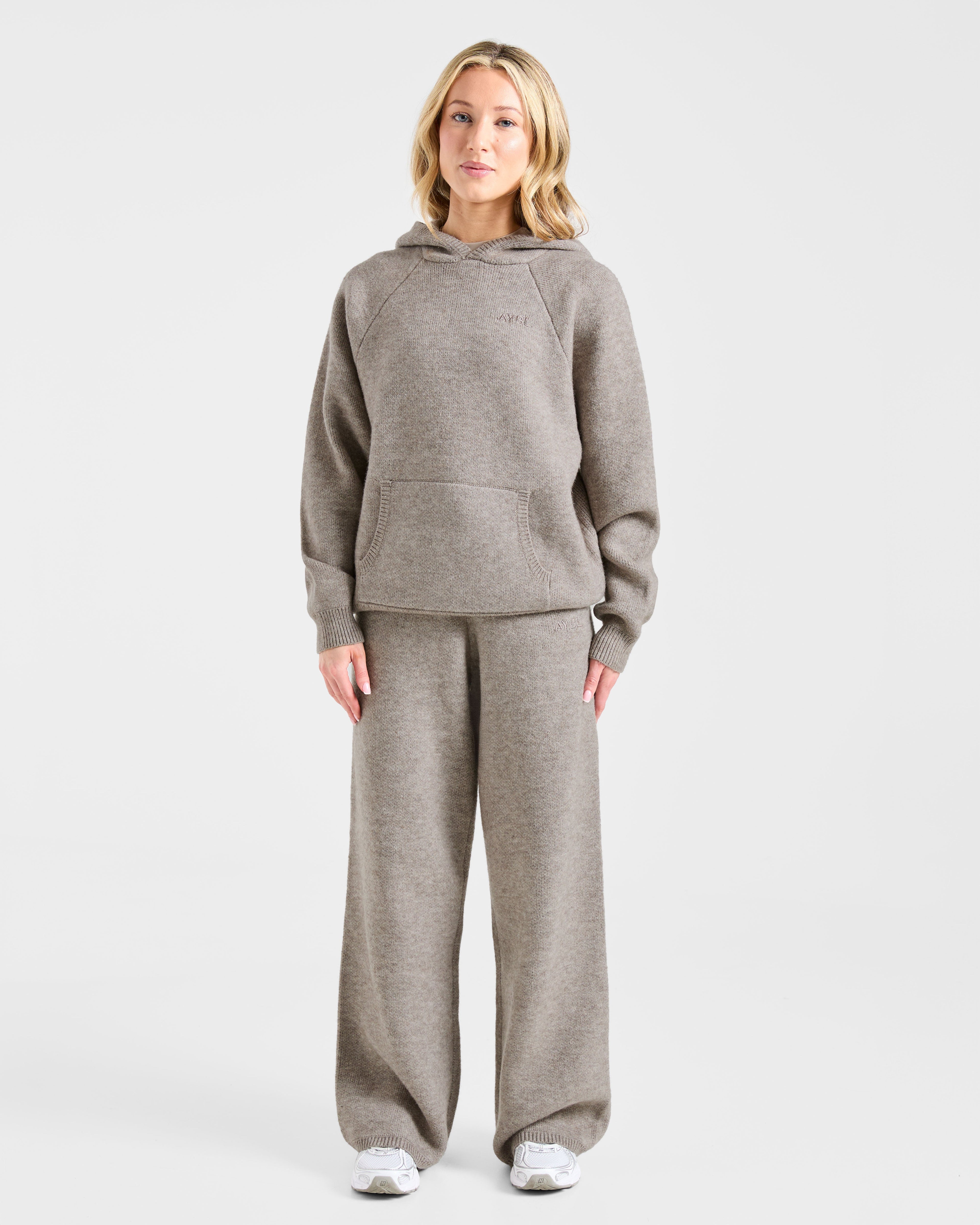 Soft Oversized Knitted Hoodie - Marron Marl