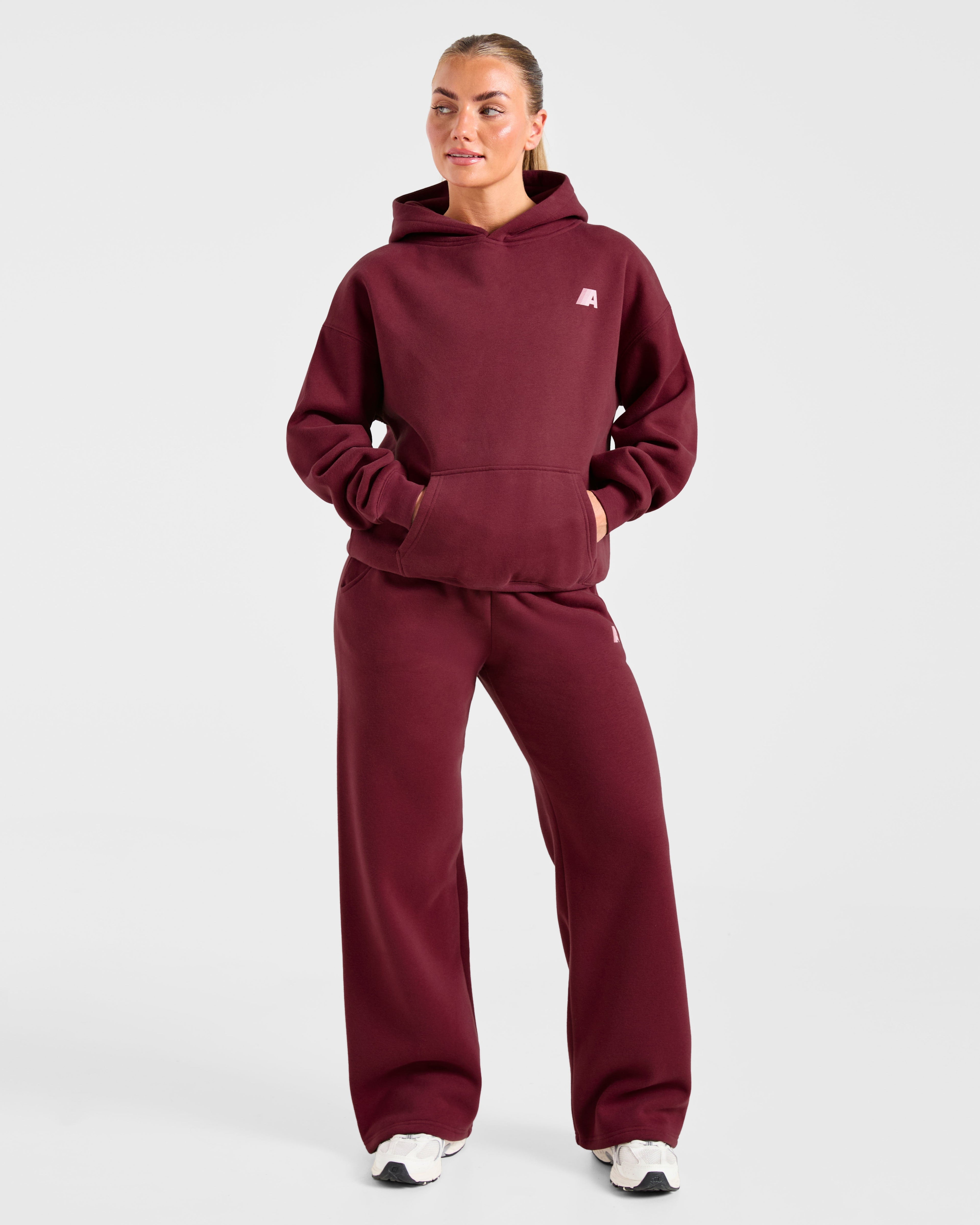 Retro Athletics Oversized Hoodie - Deep Raspberry/Rose