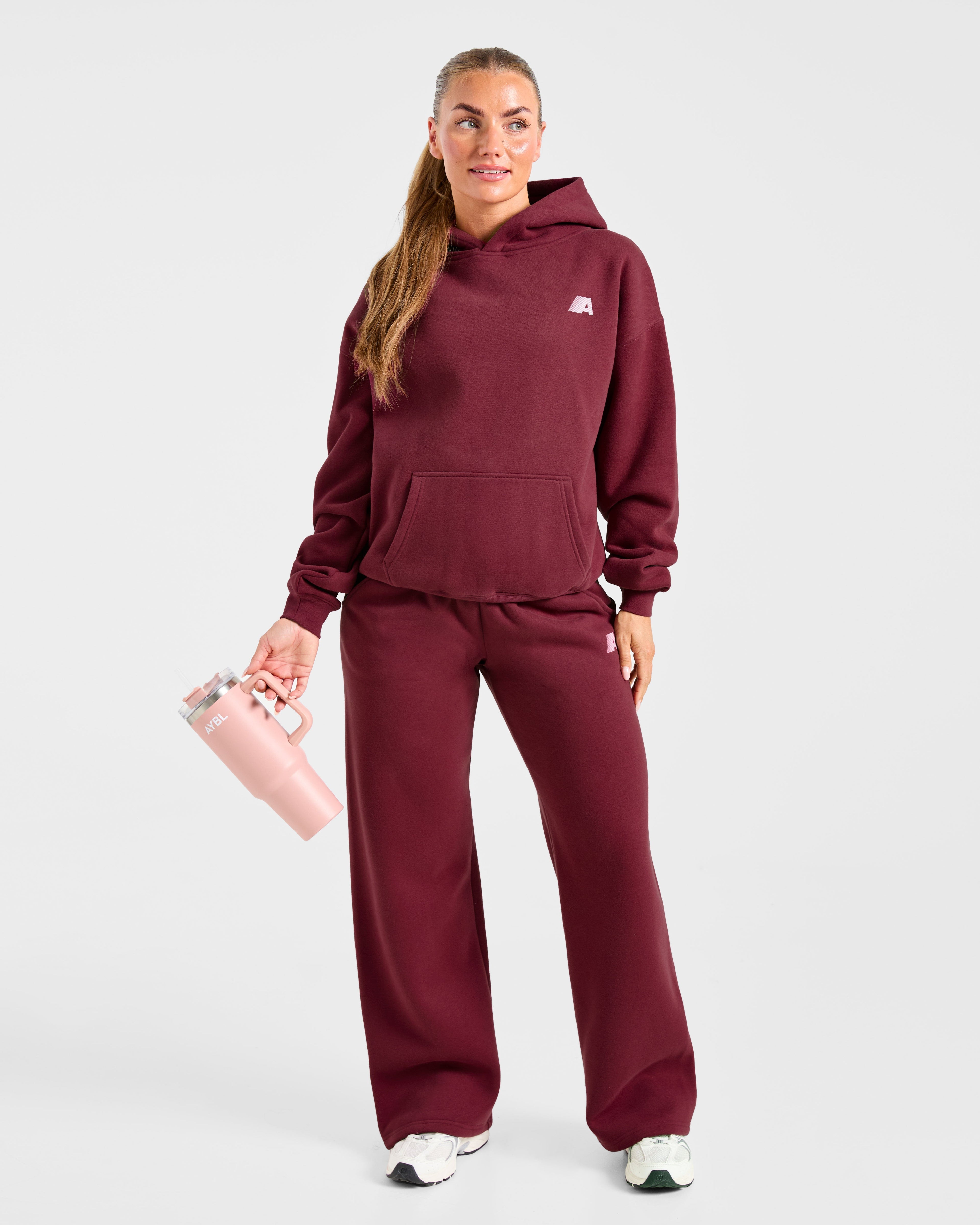 Retro Athletics Oversized Hoodie - Deep Raspberry/Rose