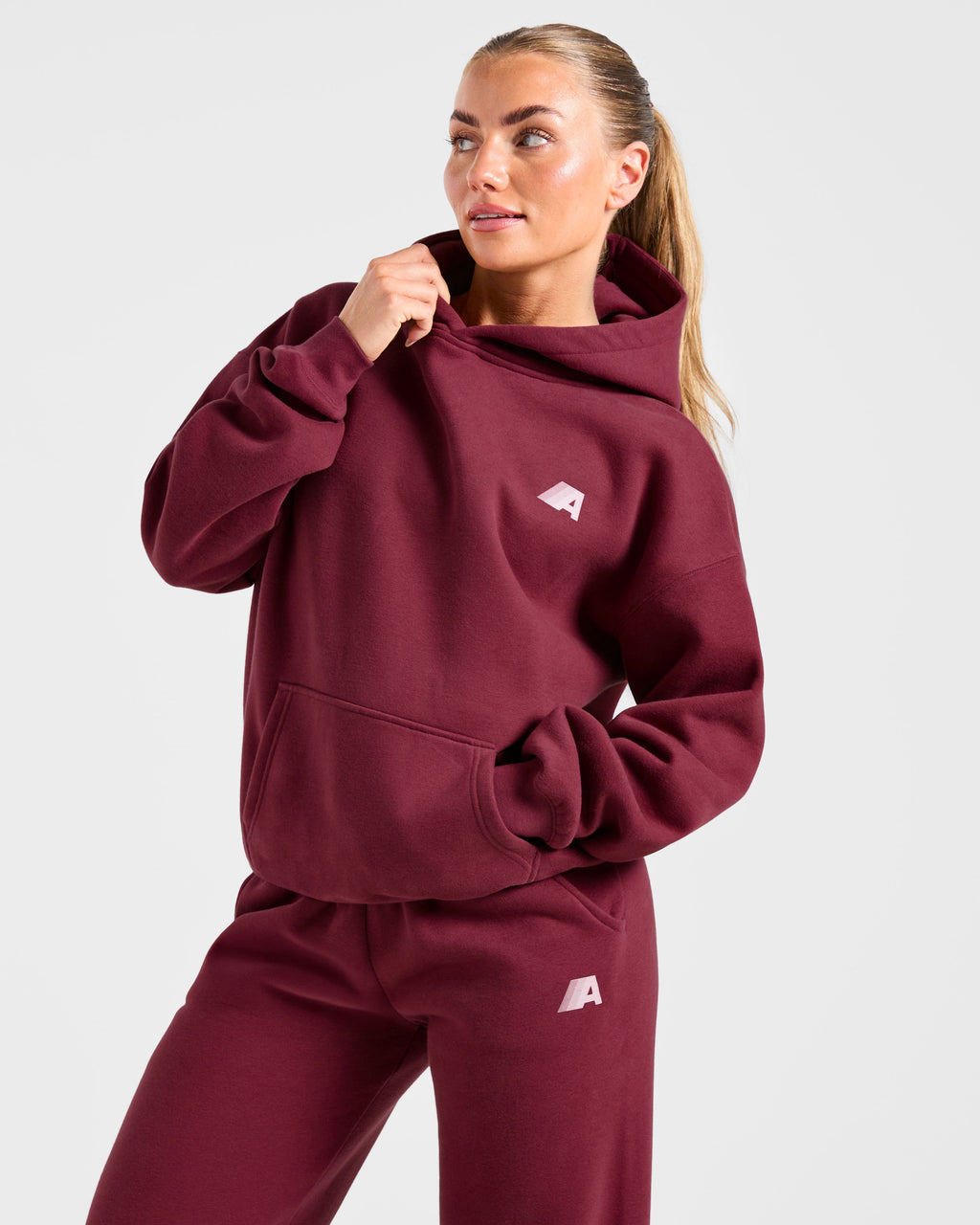 Retro Athletics Oversized Hoodie - Deep Raspberry/Rose