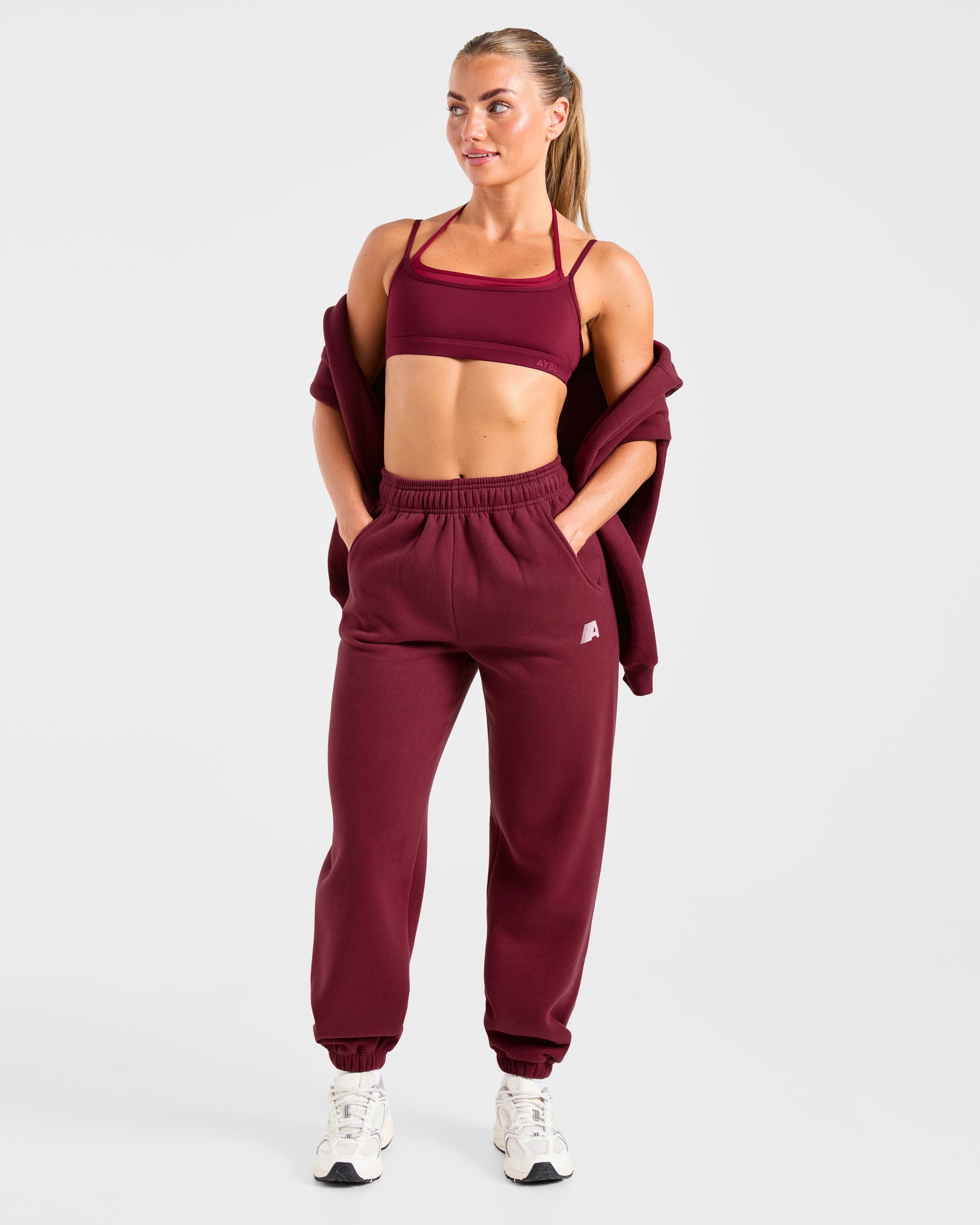 Retro Athletics Oversized Joggers - Deep Raspberry/Rose