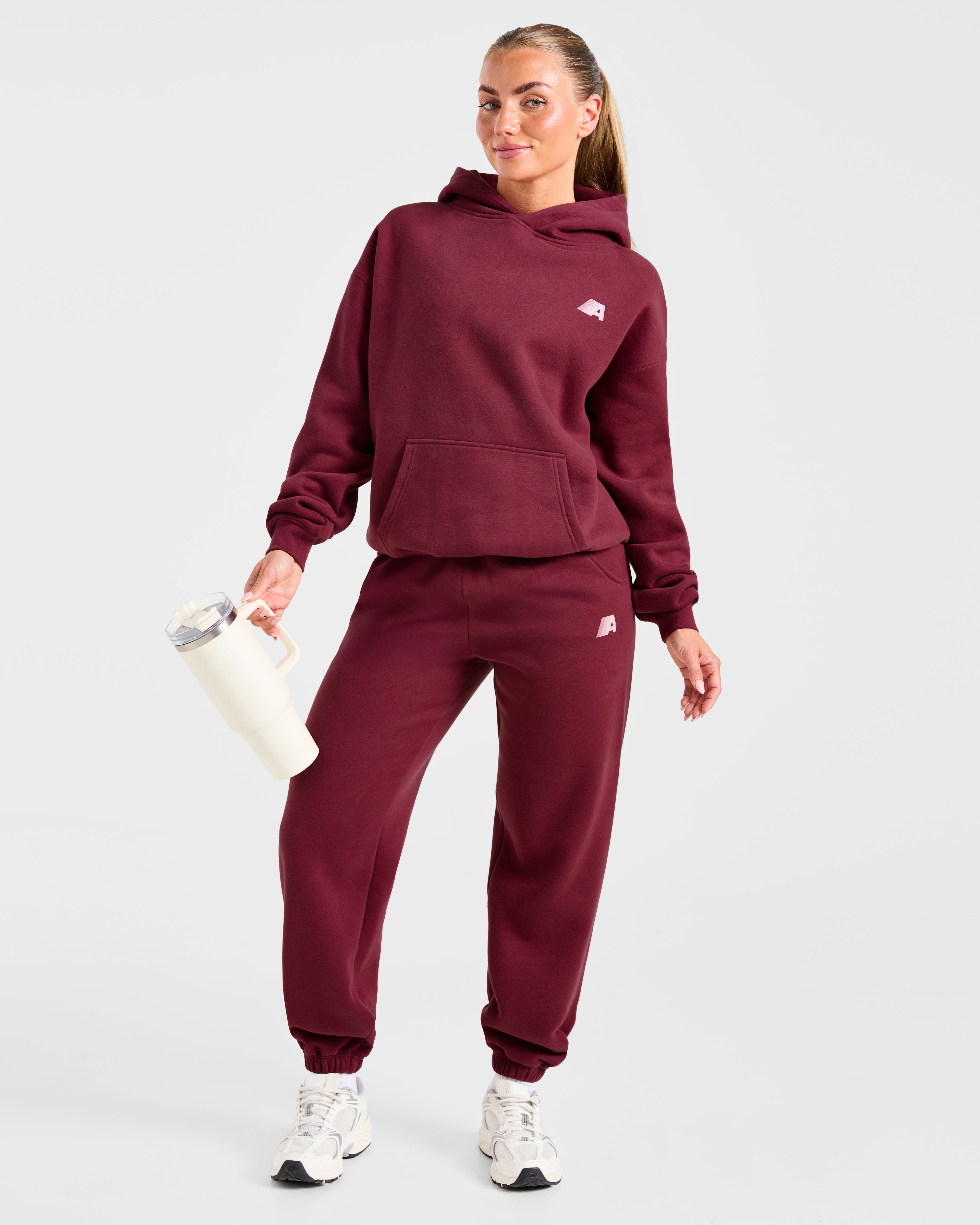 Retro Athletics Oversized Joggers - Deep Raspberry/Rose