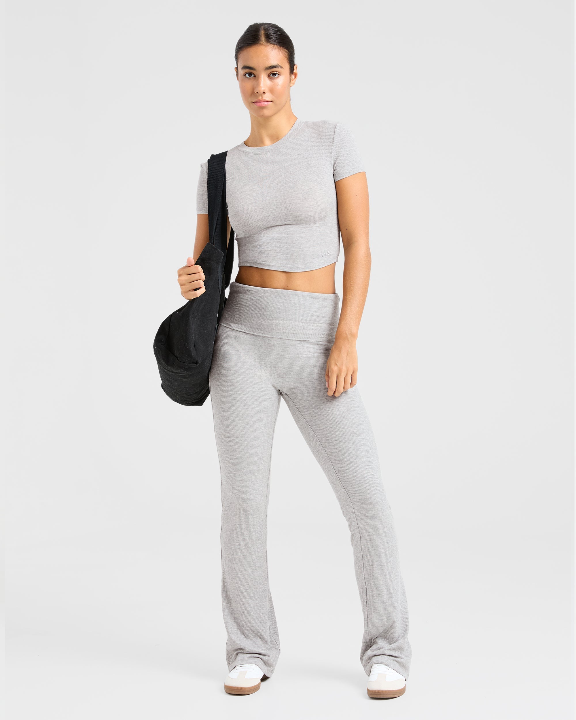 Lounge Ribbed Foldover Flared Leggings - Gris Marl
