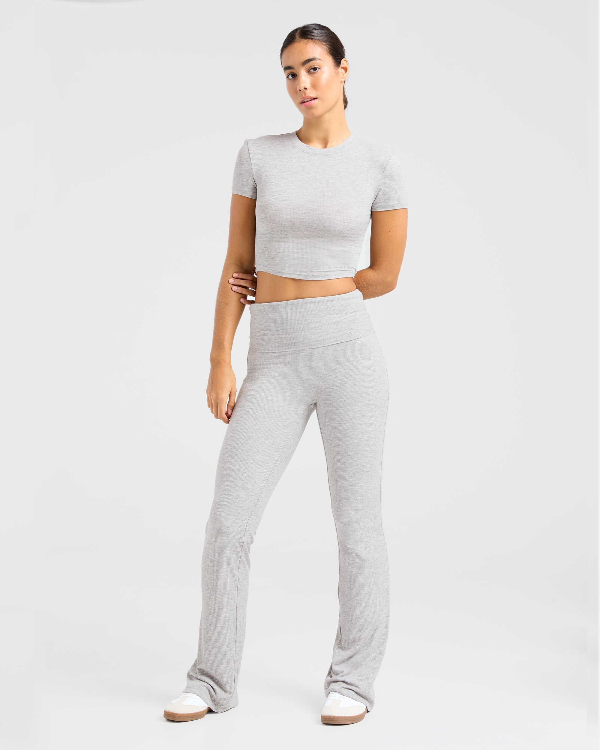 Lounge Ribbed Foldover Flared Leggings - Gris Marl