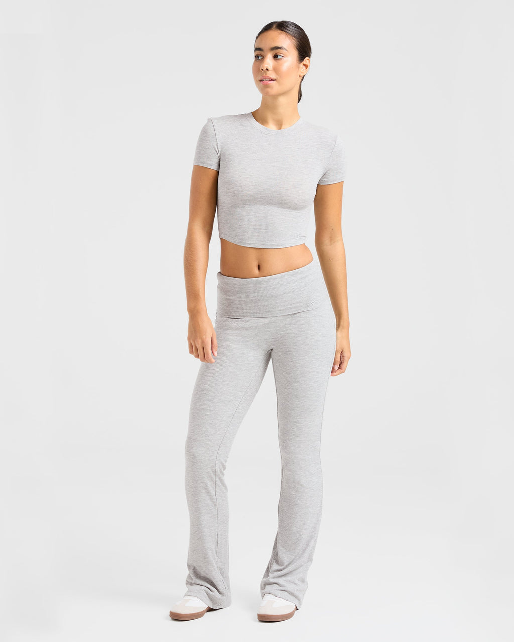 Lounge Ribbed Foldover Flared Leggings - Gris Marl