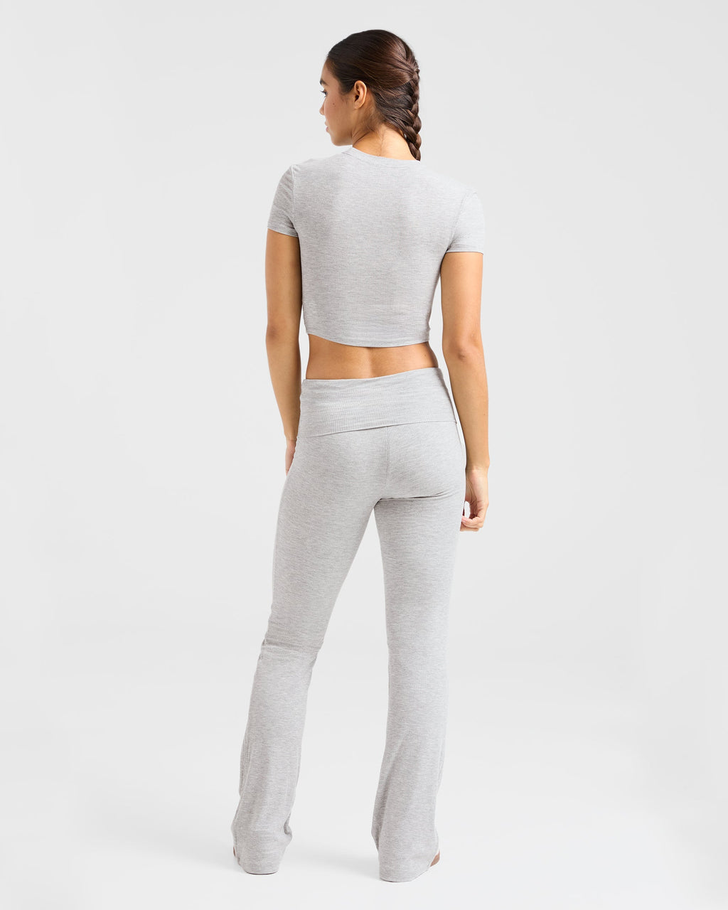 Lounge Ribbed Foldover Flared Leggings - Gris Marl