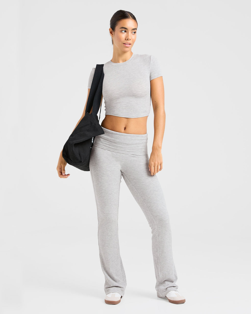 Lounge Ribbed Foldover Flared Leggings - Gris Marl