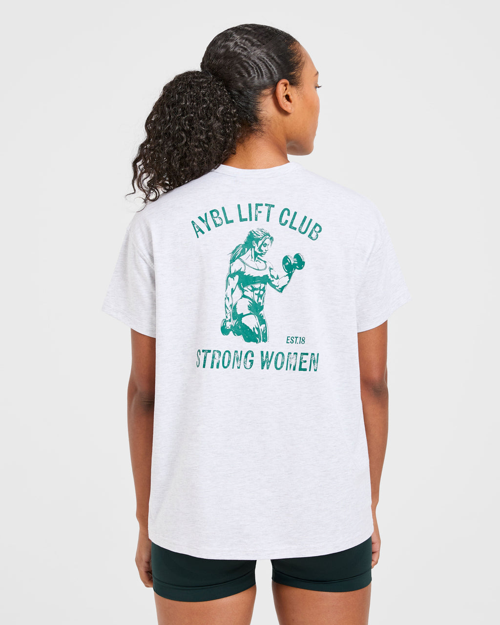 Strong Women Graphic Oversized T Shirt - Gris Marl/Vert