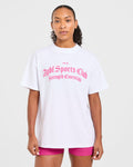 Sports Club Gothic Oversized T Shirt - Blanc/Rose