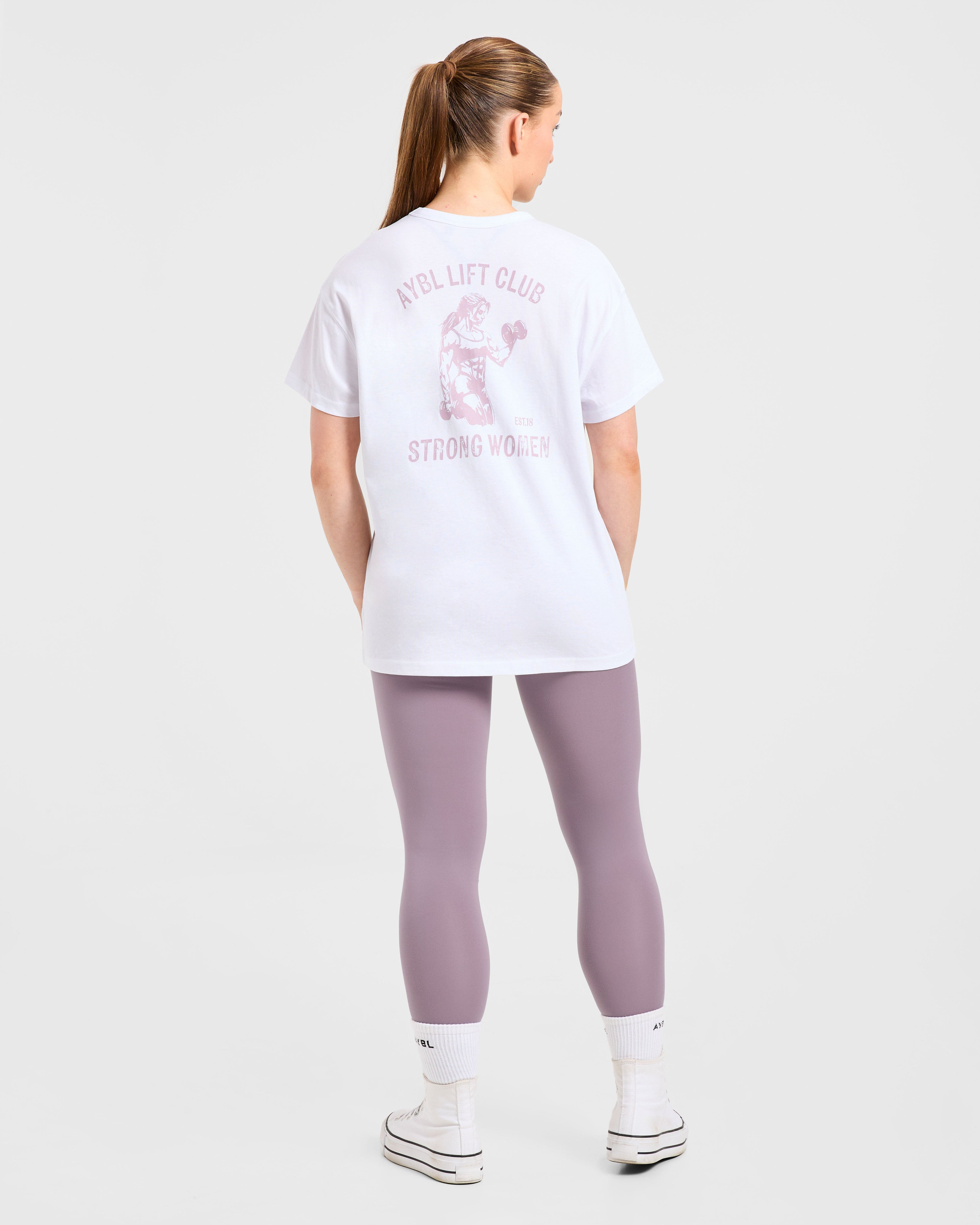 Strong Women Graphic Oversized T Shirt - Blanc/Lilac