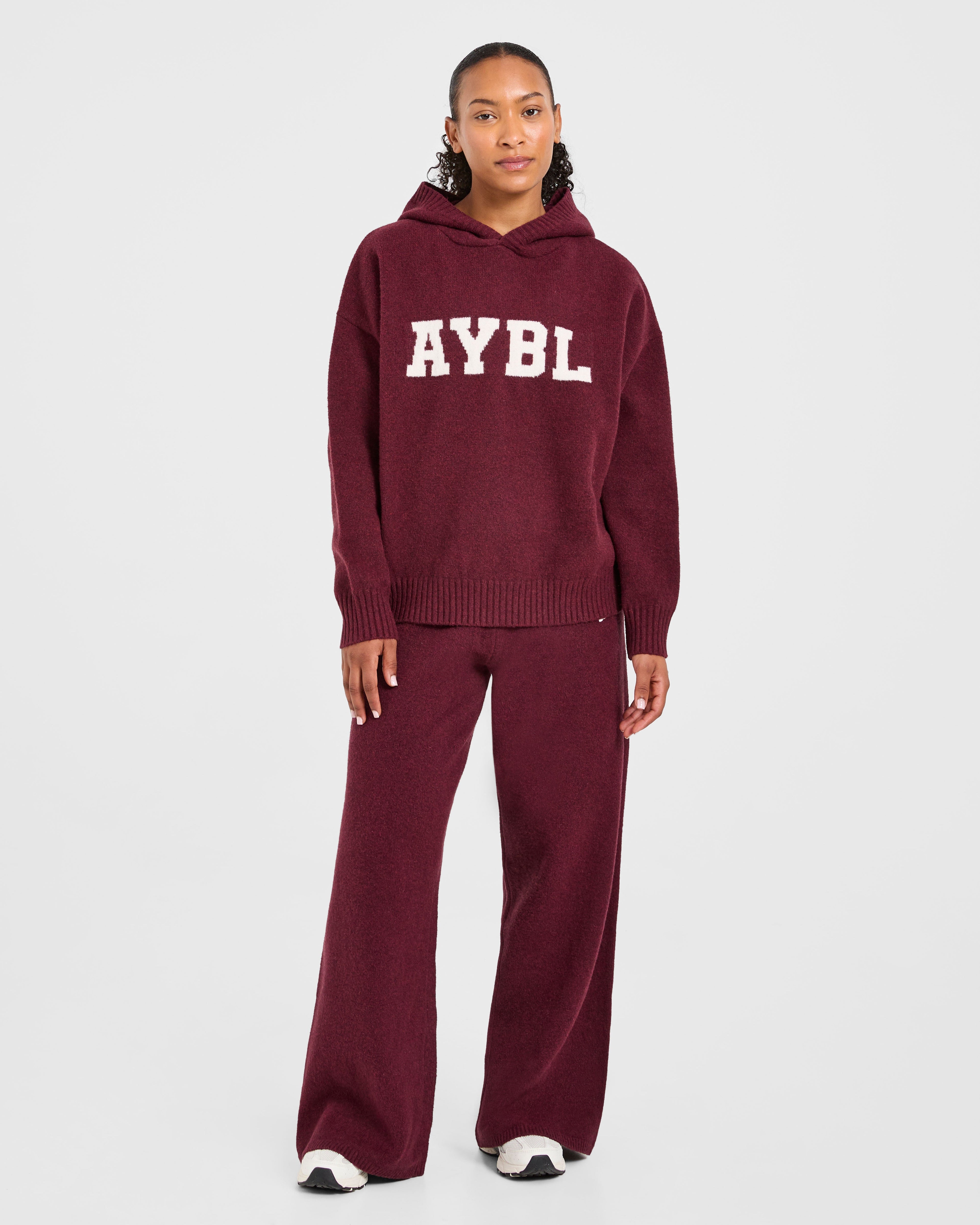 Varsity Oversized Knitted Hoodie - Burgundy