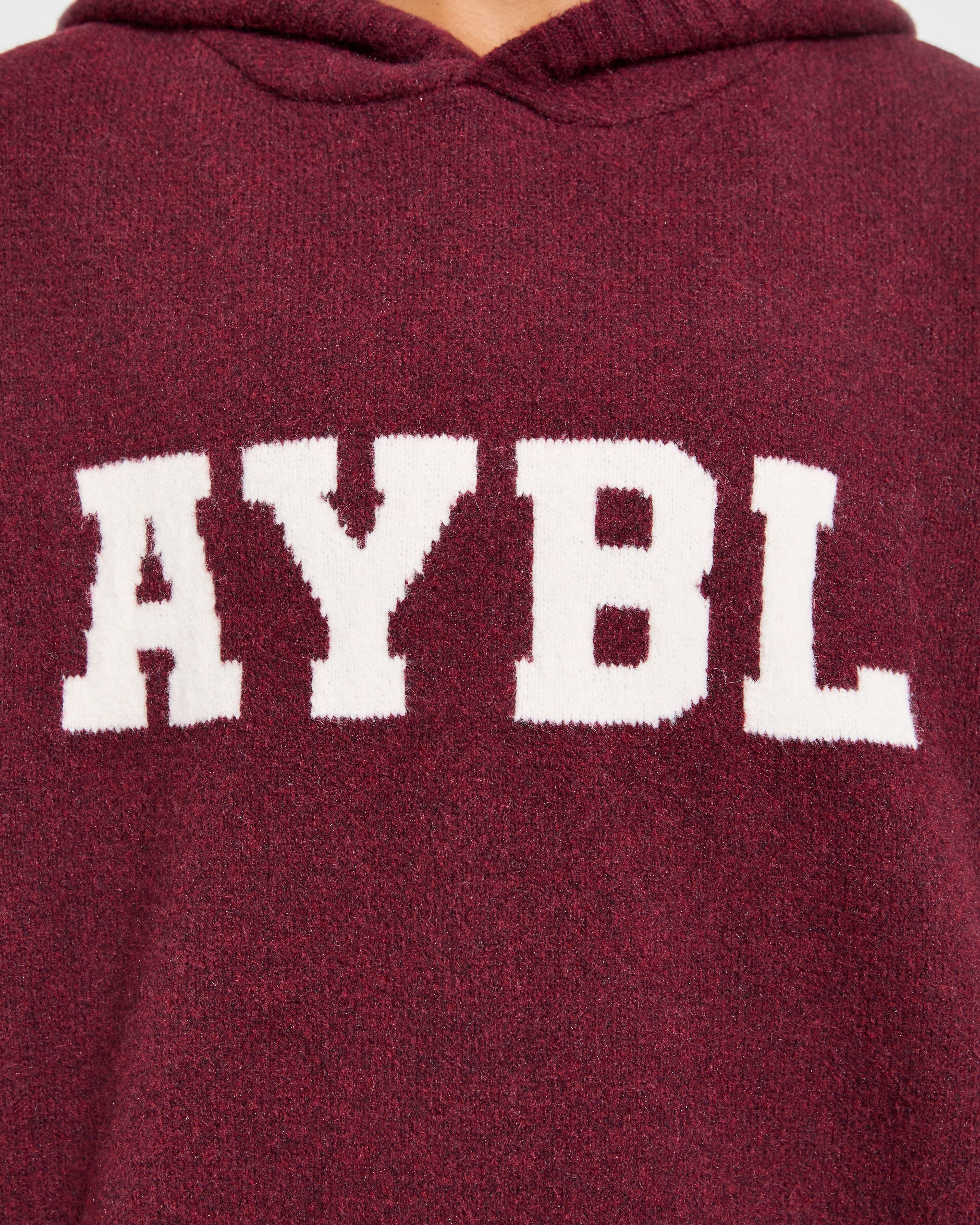 Varsity Oversized Knitted Hoodie - Burgundy