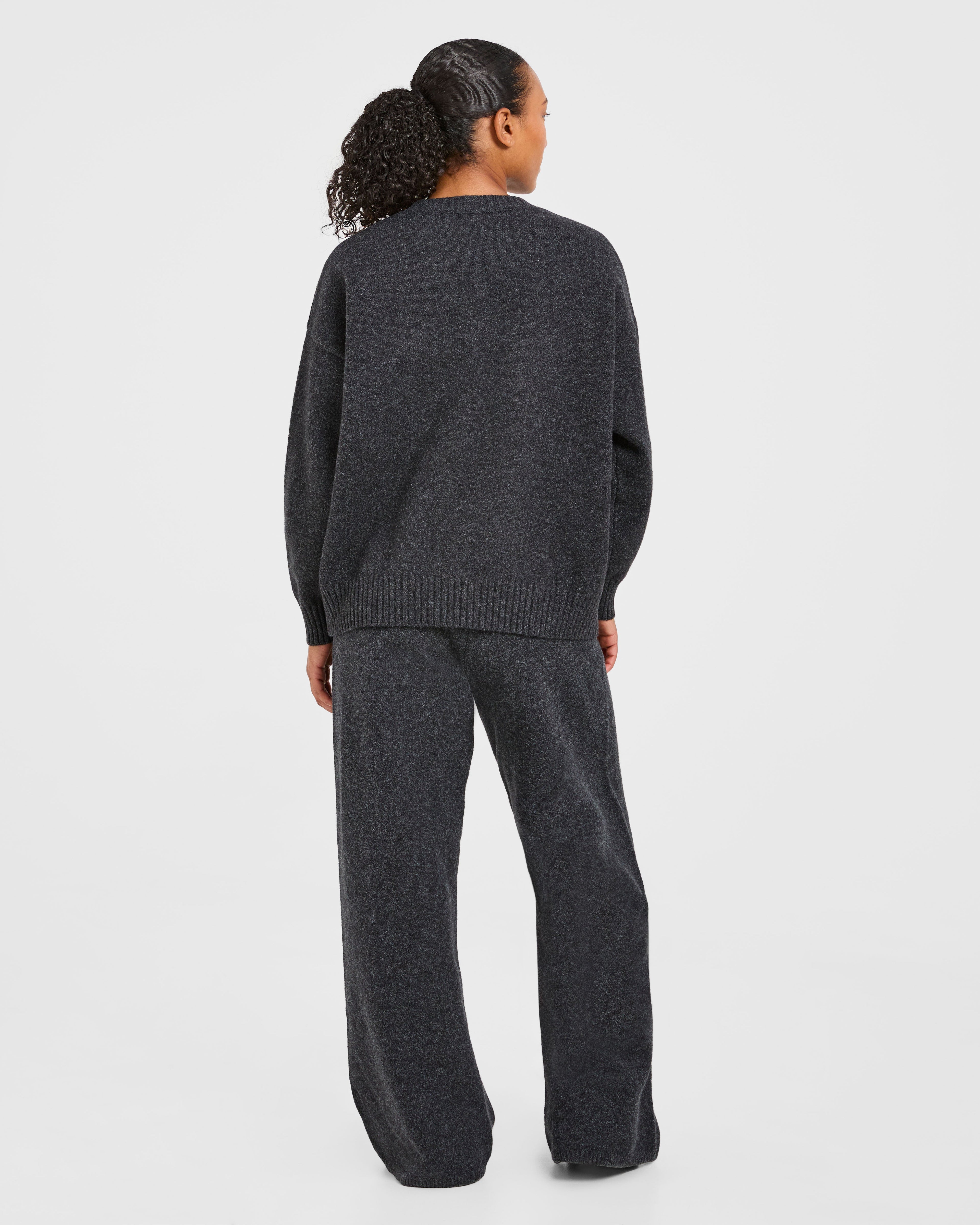 Varsity Oversized Knitted Joggers - Charcoal