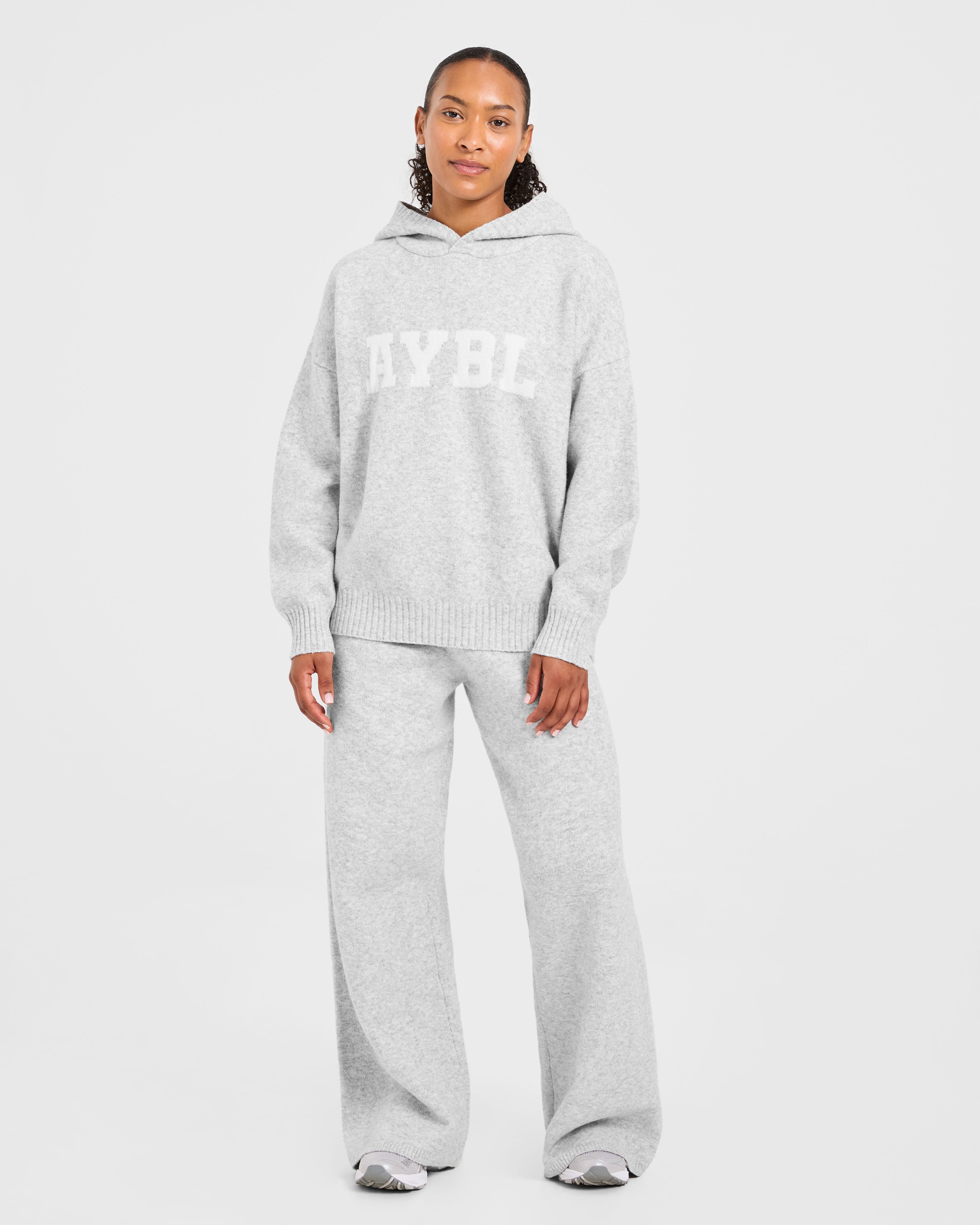 Varsity Oversized Knitted Joggers - Gris Marl