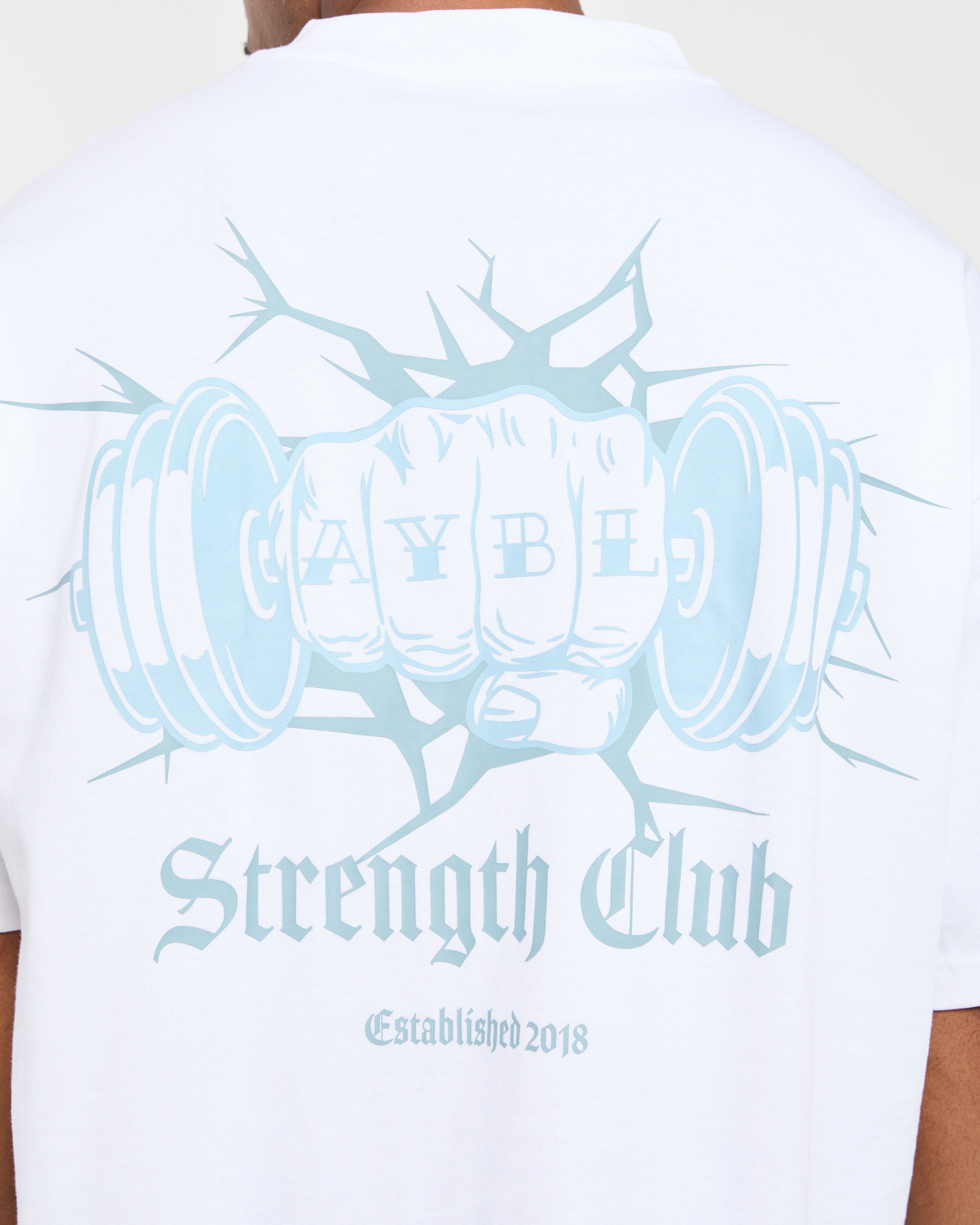 AYBL Strength Club Oversized T Shirt - Blanc/Bleu