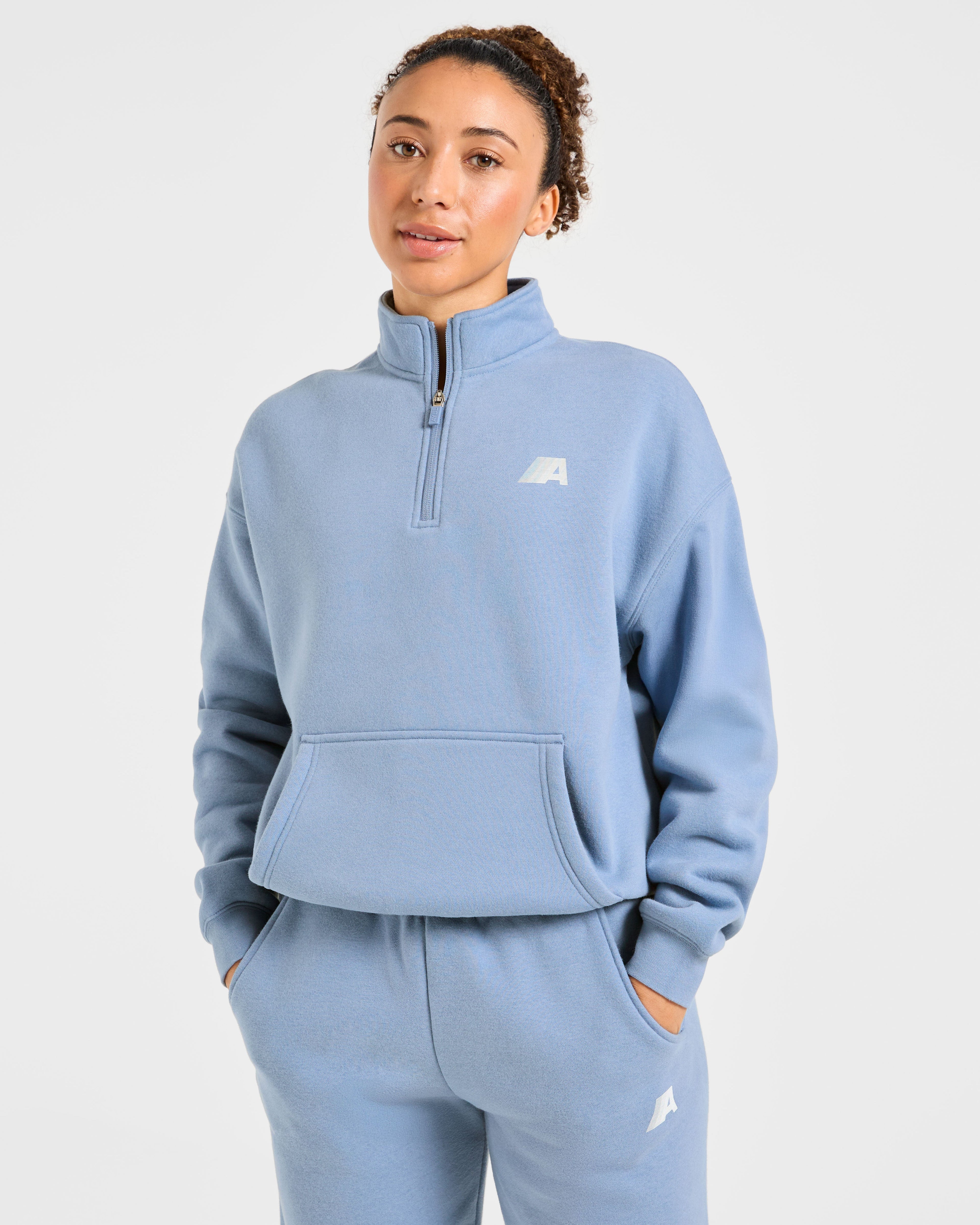 Retro Athletics Oversized 1/4 Zip Pullover - Vintage Bleu