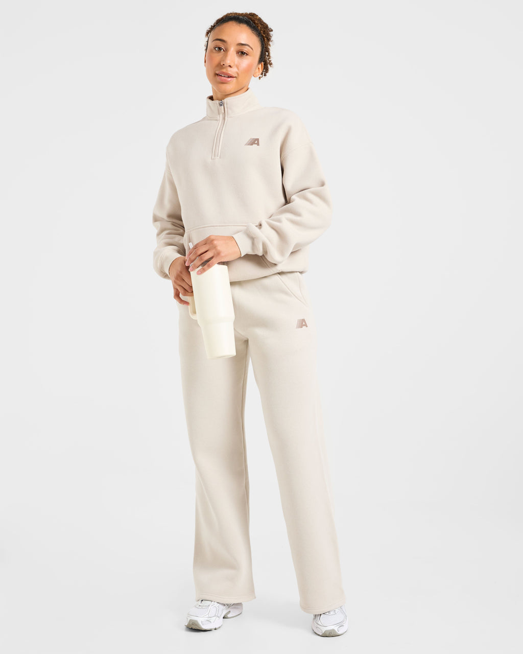 Retro Athletics Oversized 1/4 Zip Pullover - Sand