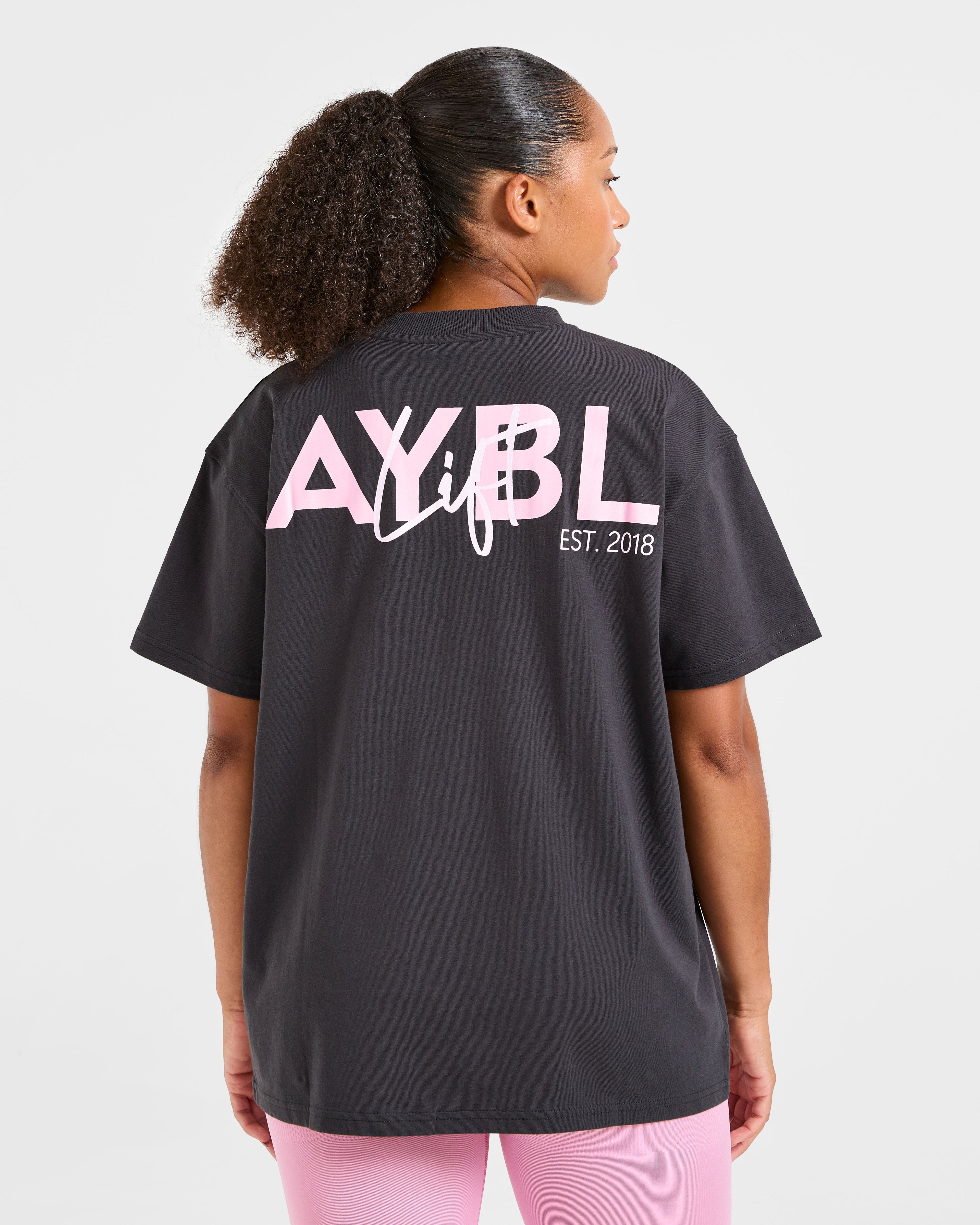 Lift Graphic Oversized T Shirt - Charcoal/Rose