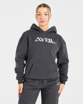 Retro Embroidered Oversized Hoodie - Charcoal